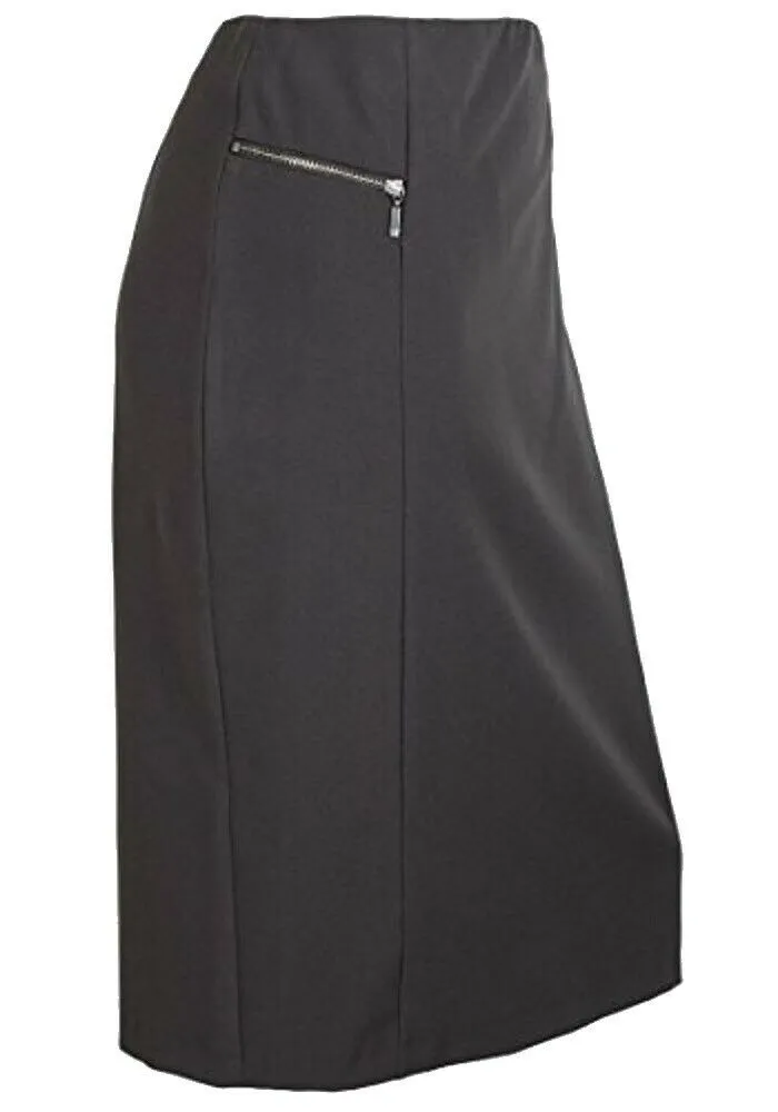 Grey Pencil Side Zip Fully Lined Back Slit Skirt