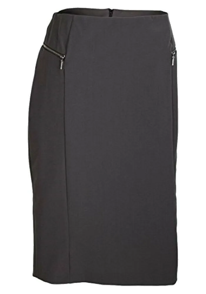 Grey Pencil Side Zip Fully Lined Back Slit Skirt