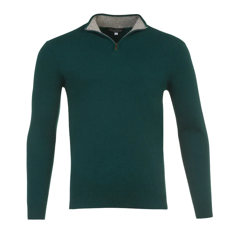 Half Zip Two Tone Collar in Hunter Green