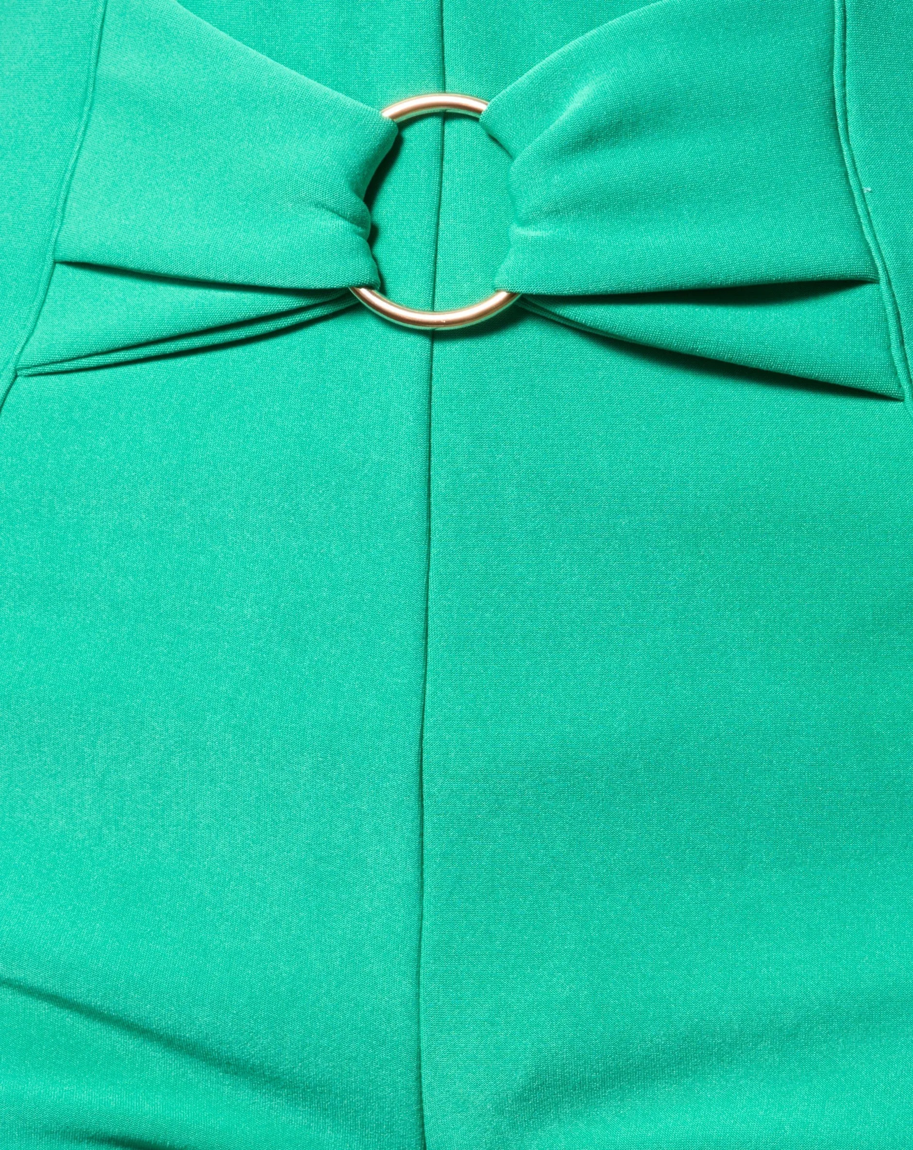 High Waist Straight Leg Pants With O-Ring Buckle Waist Detail - Kelly Green