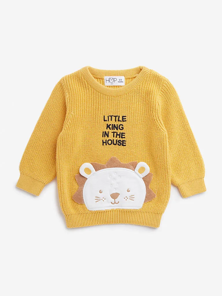 HOP Baby Yellow Animal Applique Knitted Cotton Sweater
