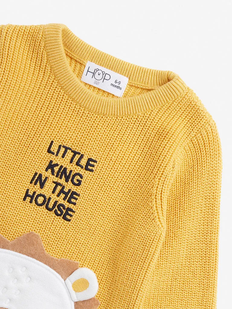 HOP Baby Yellow Animal Applique Knitted Cotton Sweater