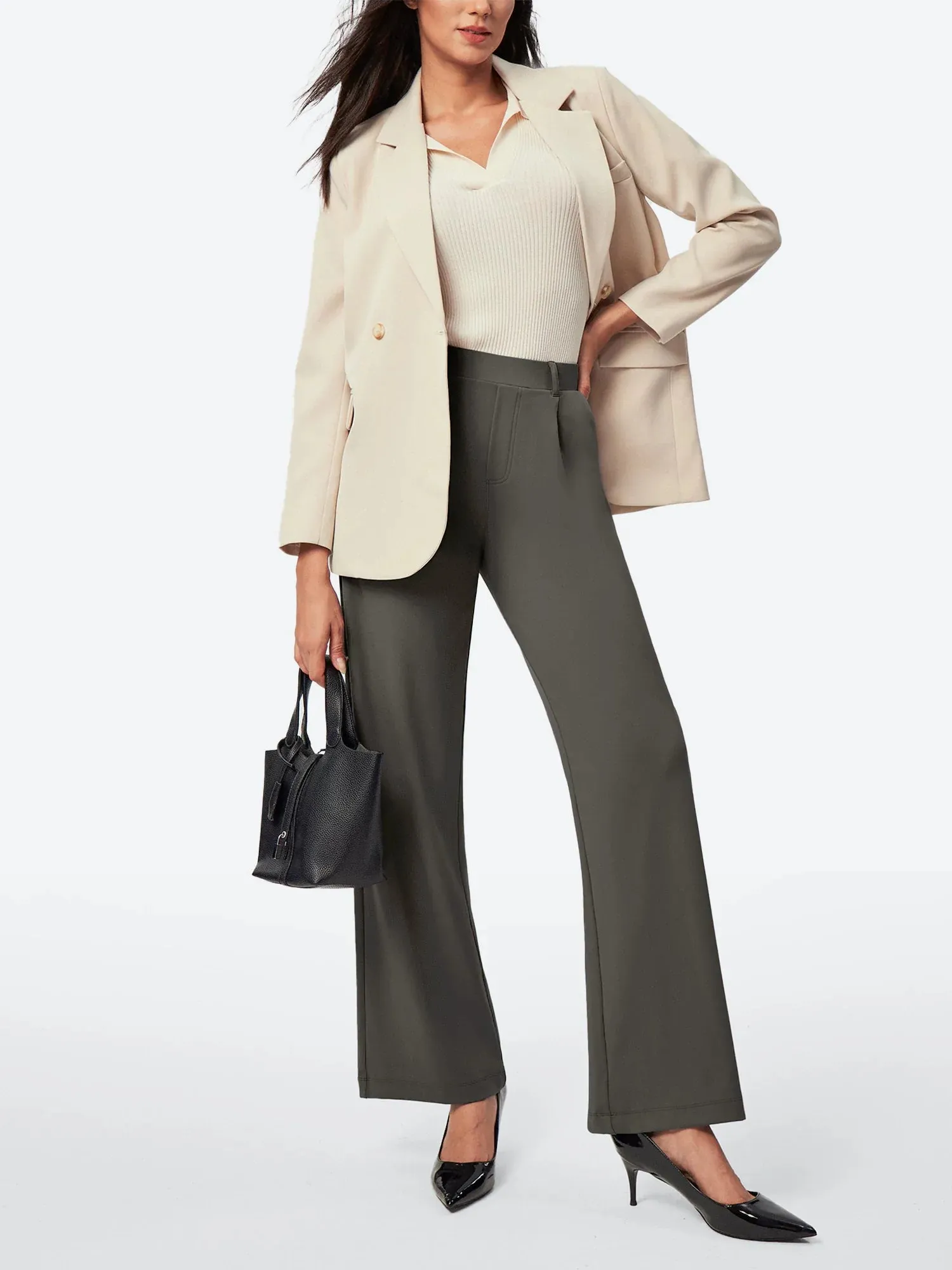 IUGA Wide Leg Pull On Stretchy Work Pants With Pockets