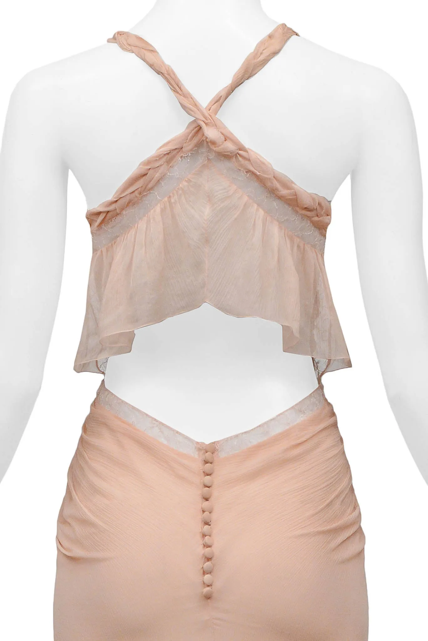JOHN GALLIANO PINK RUFFLE LACE INSET DRESS