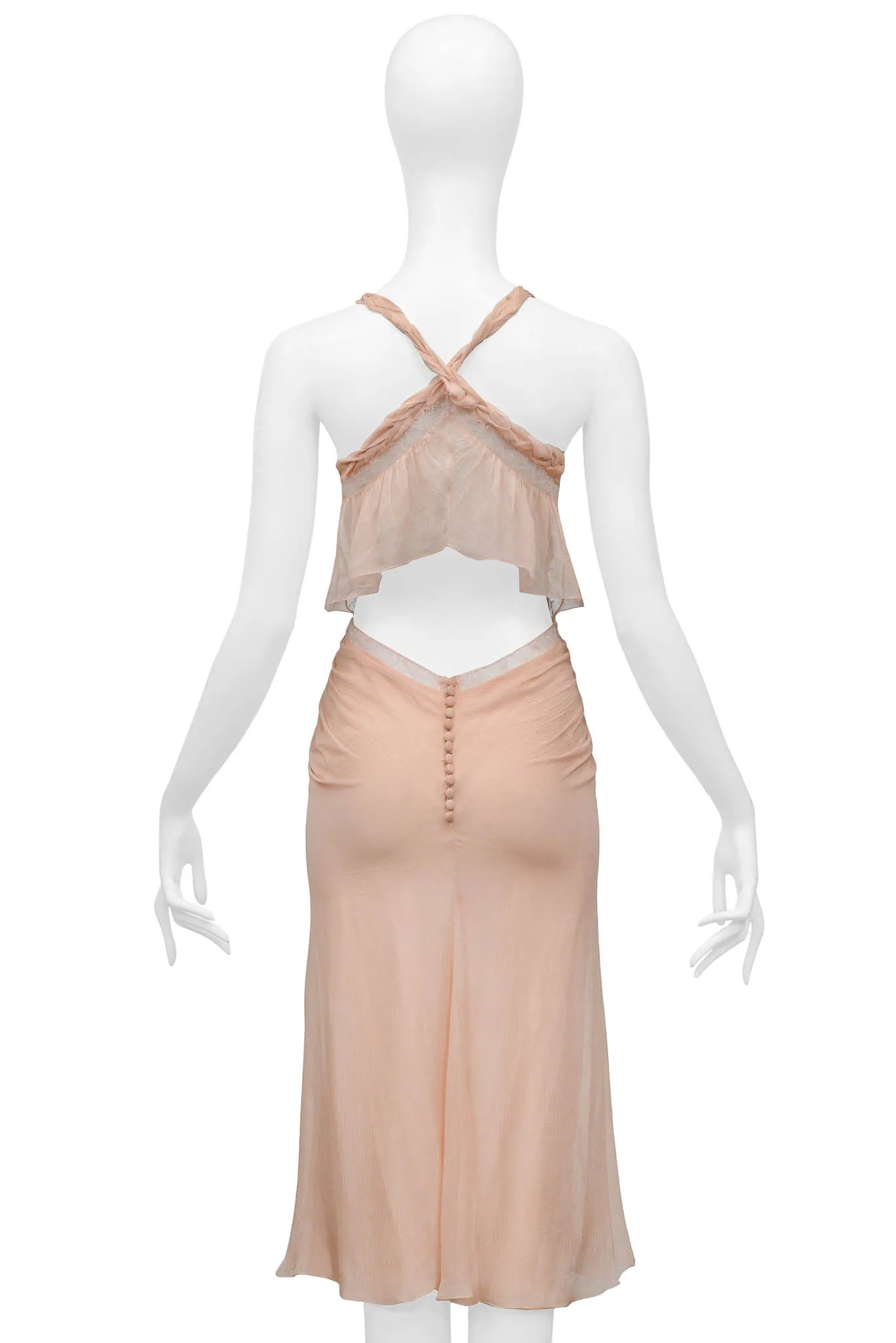 JOHN GALLIANO PINK RUFFLE LACE INSET DRESS