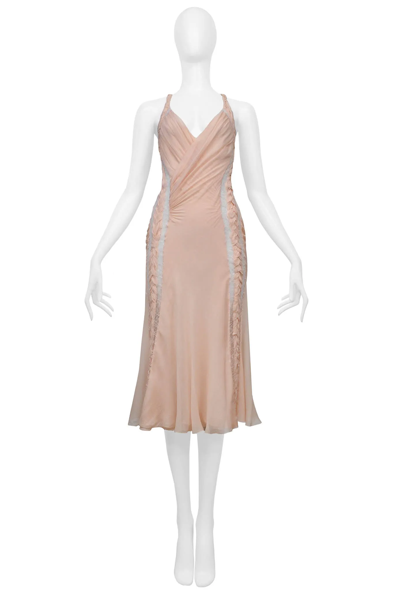 JOHN GALLIANO PINK RUFFLE LACE INSET DRESS