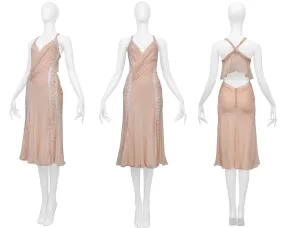 JOHN GALLIANO PINK RUFFLE LACE INSET DRESS