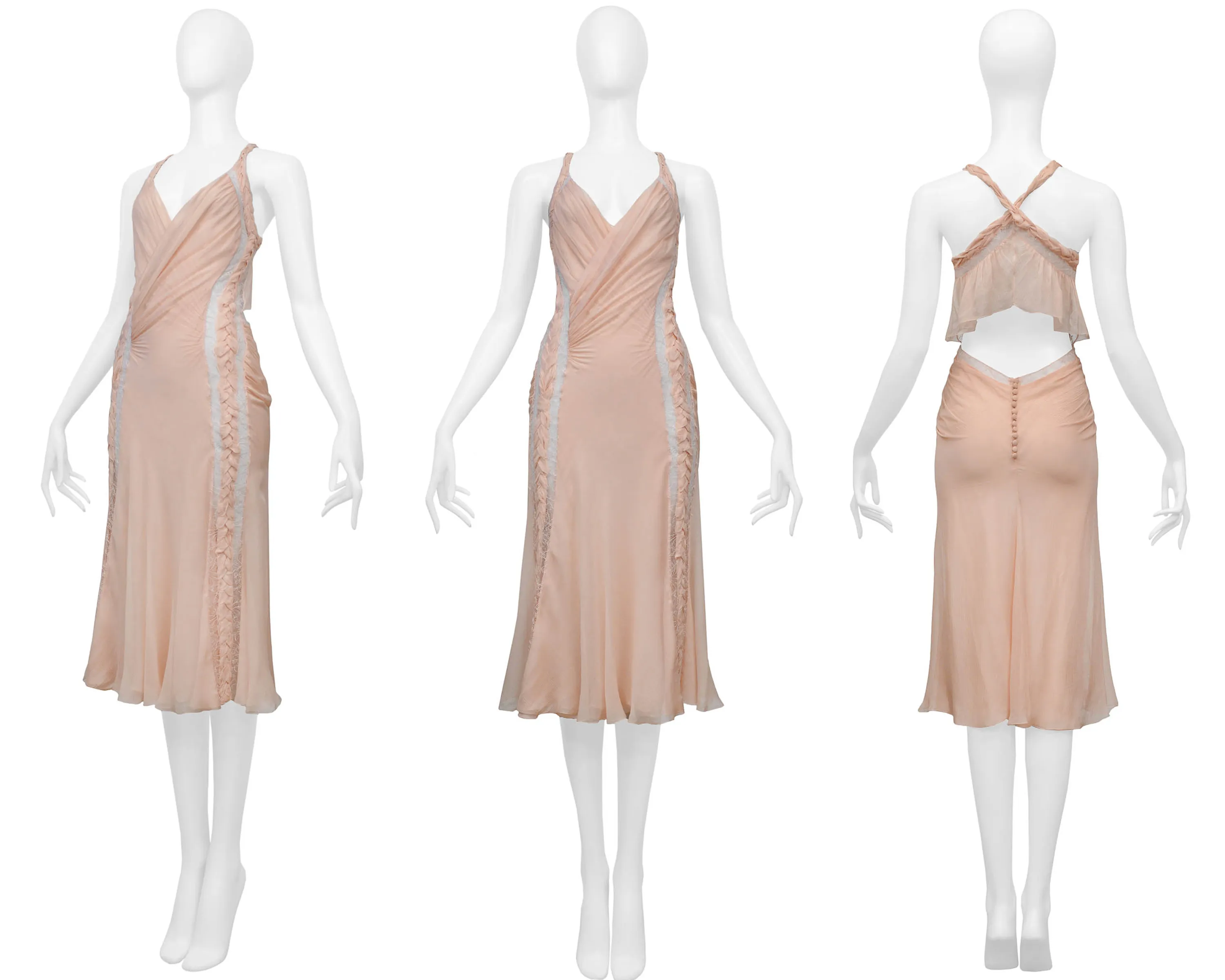 JOHN GALLIANO PINK RUFFLE LACE INSET DRESS