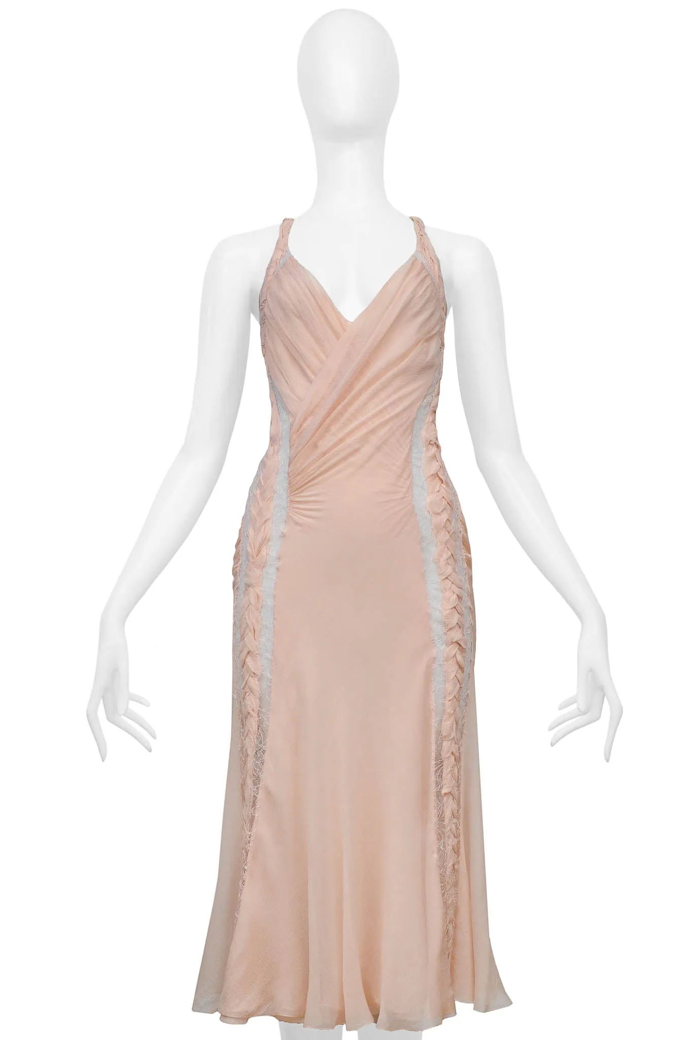 JOHN GALLIANO PINK RUFFLE LACE INSET DRESS
