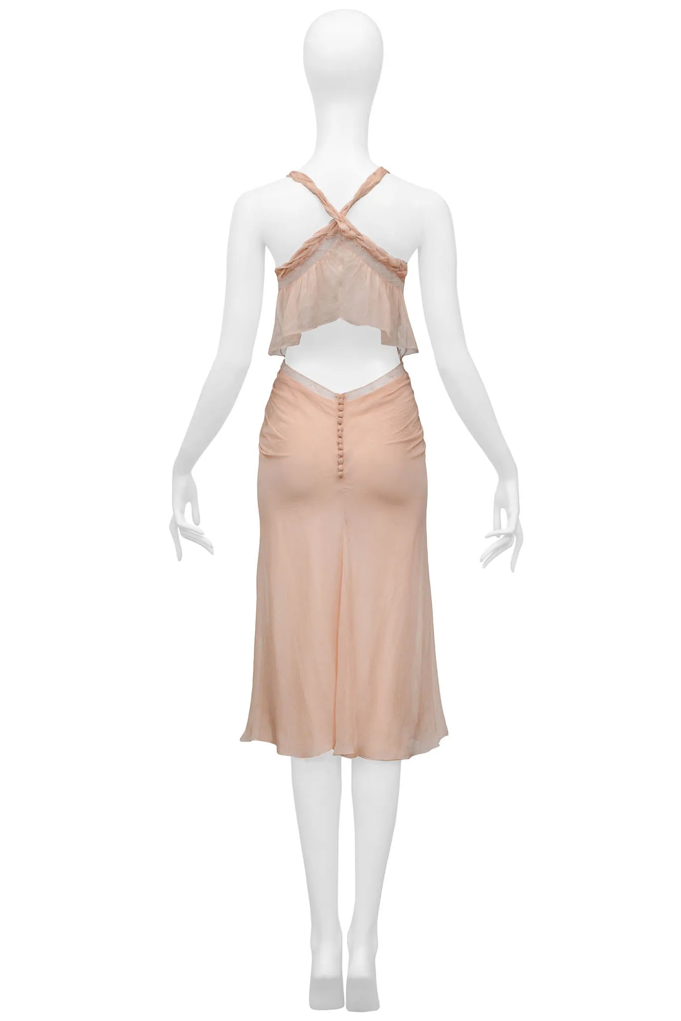 JOHN GALLIANO PINK RUFFLE LACE INSET DRESS