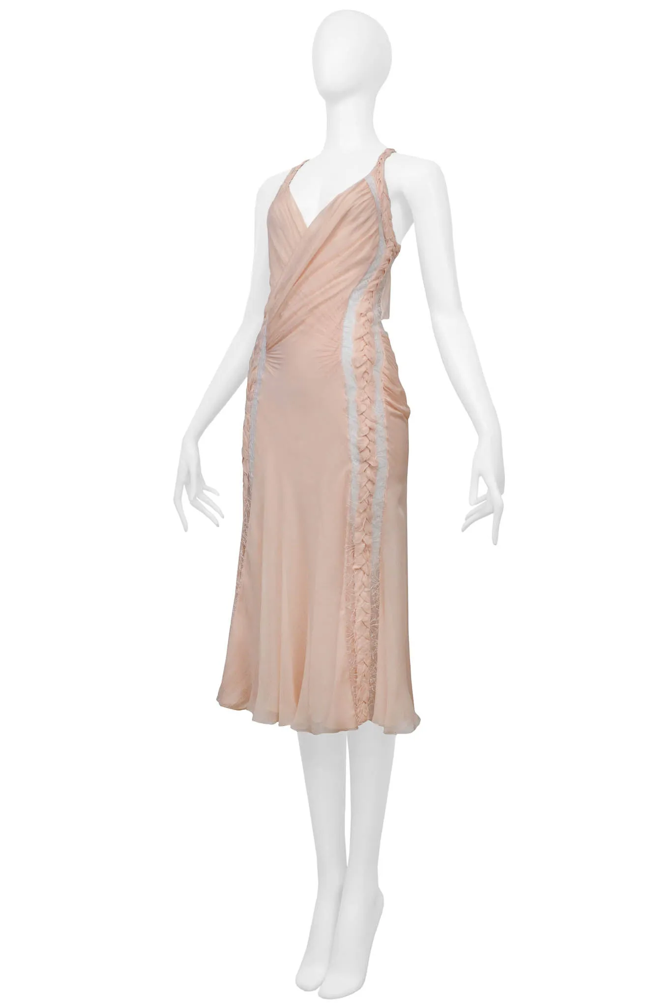 JOHN GALLIANO PINK RUFFLE LACE INSET DRESS