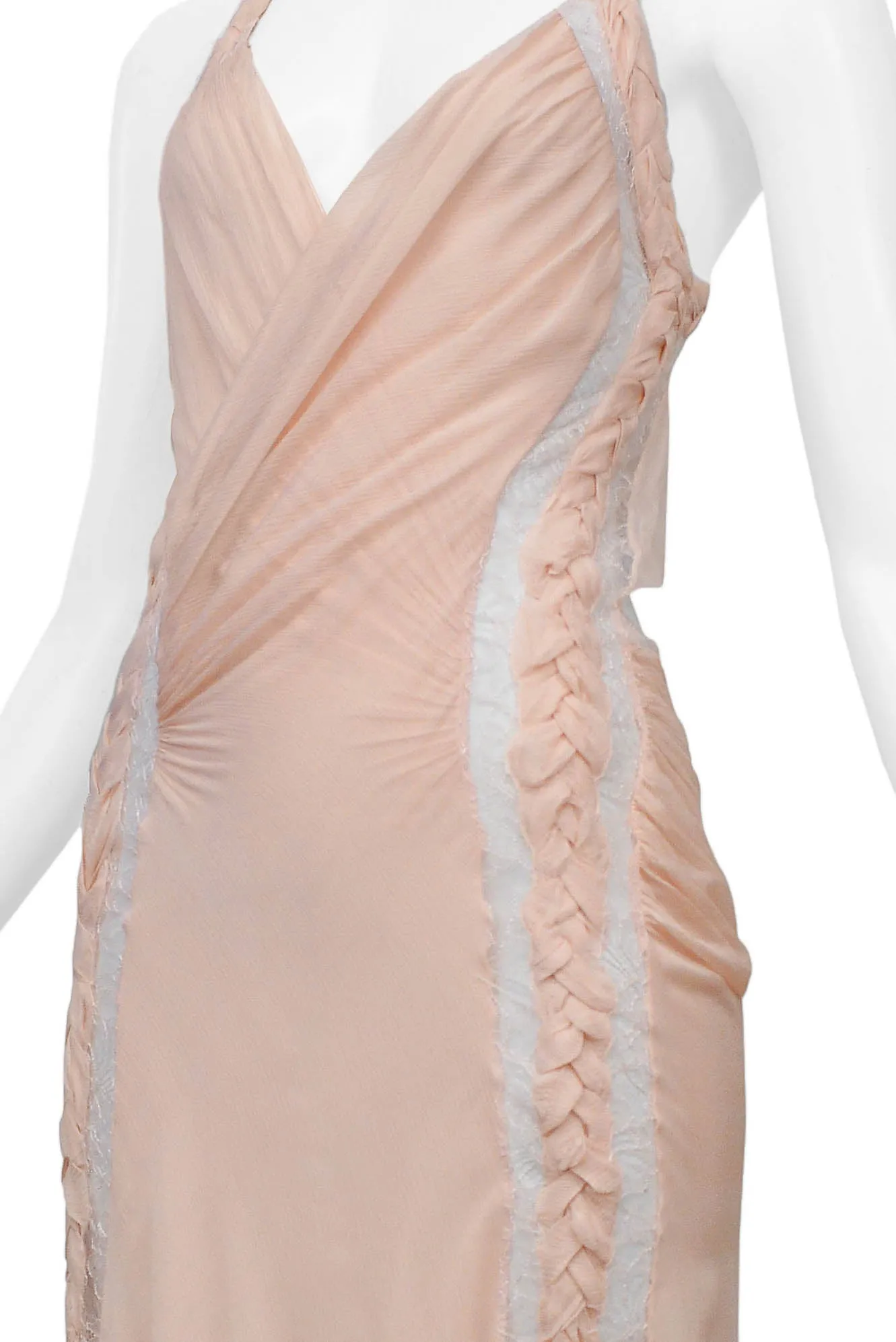 JOHN GALLIANO PINK RUFFLE LACE INSET DRESS