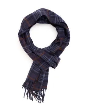 Joshua Ellis - House Check Cashmere Scarf Blue x Brown