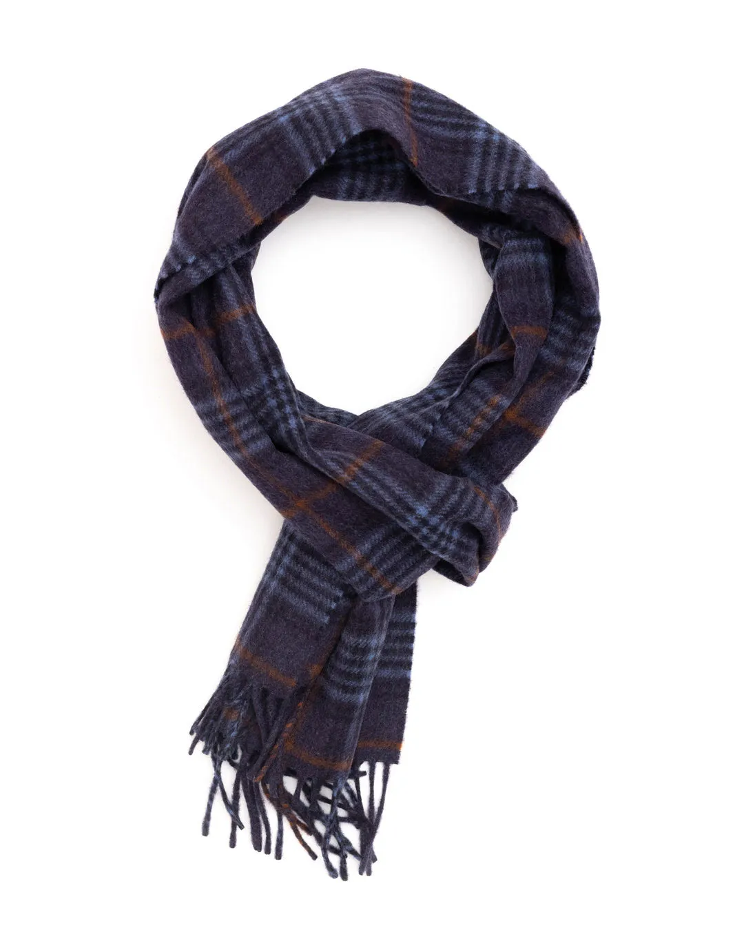 Joshua Ellis - House Check Cashmere Scarf Blue x Brown