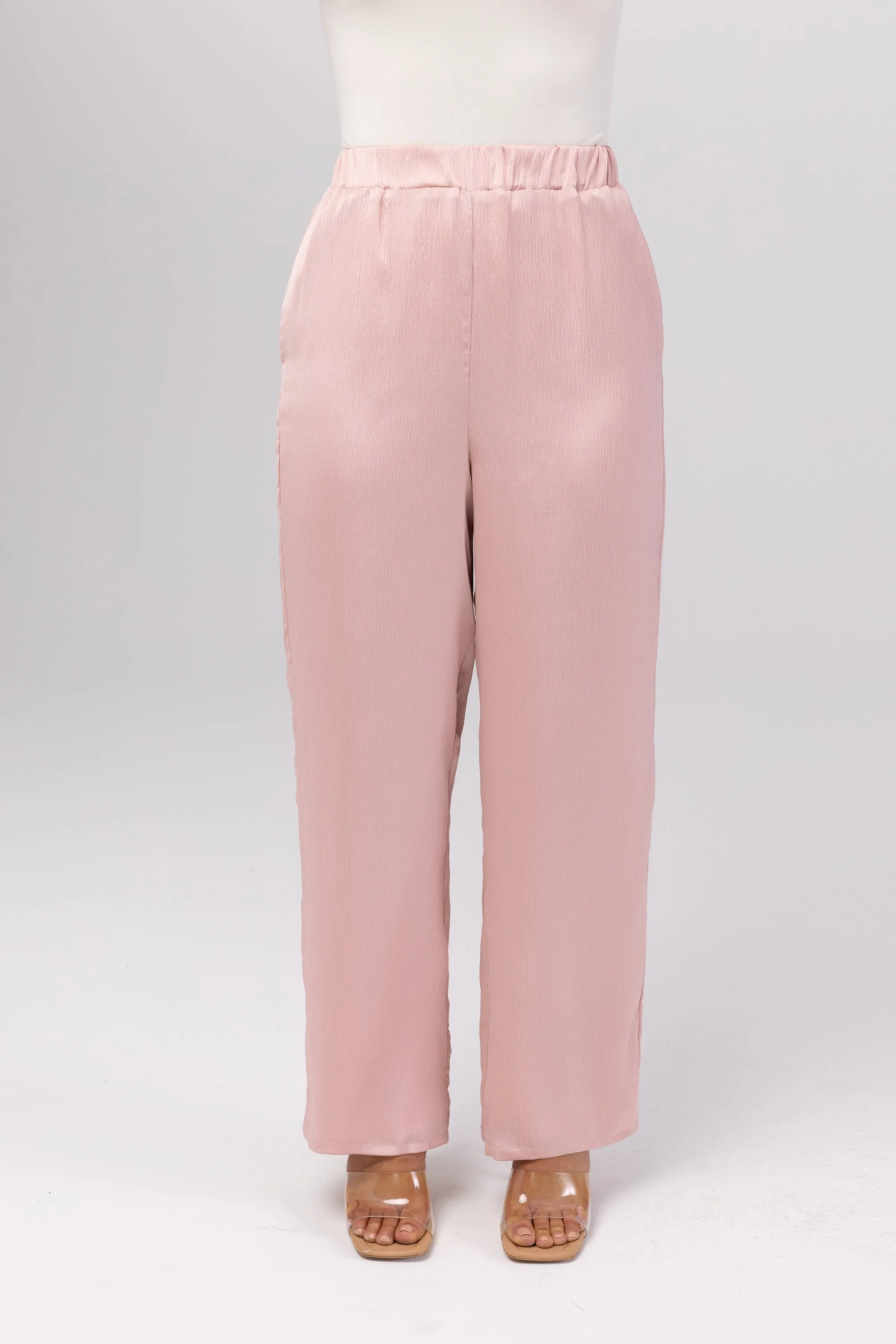Katia Textured Wide Leg Pants - Dusty Pink