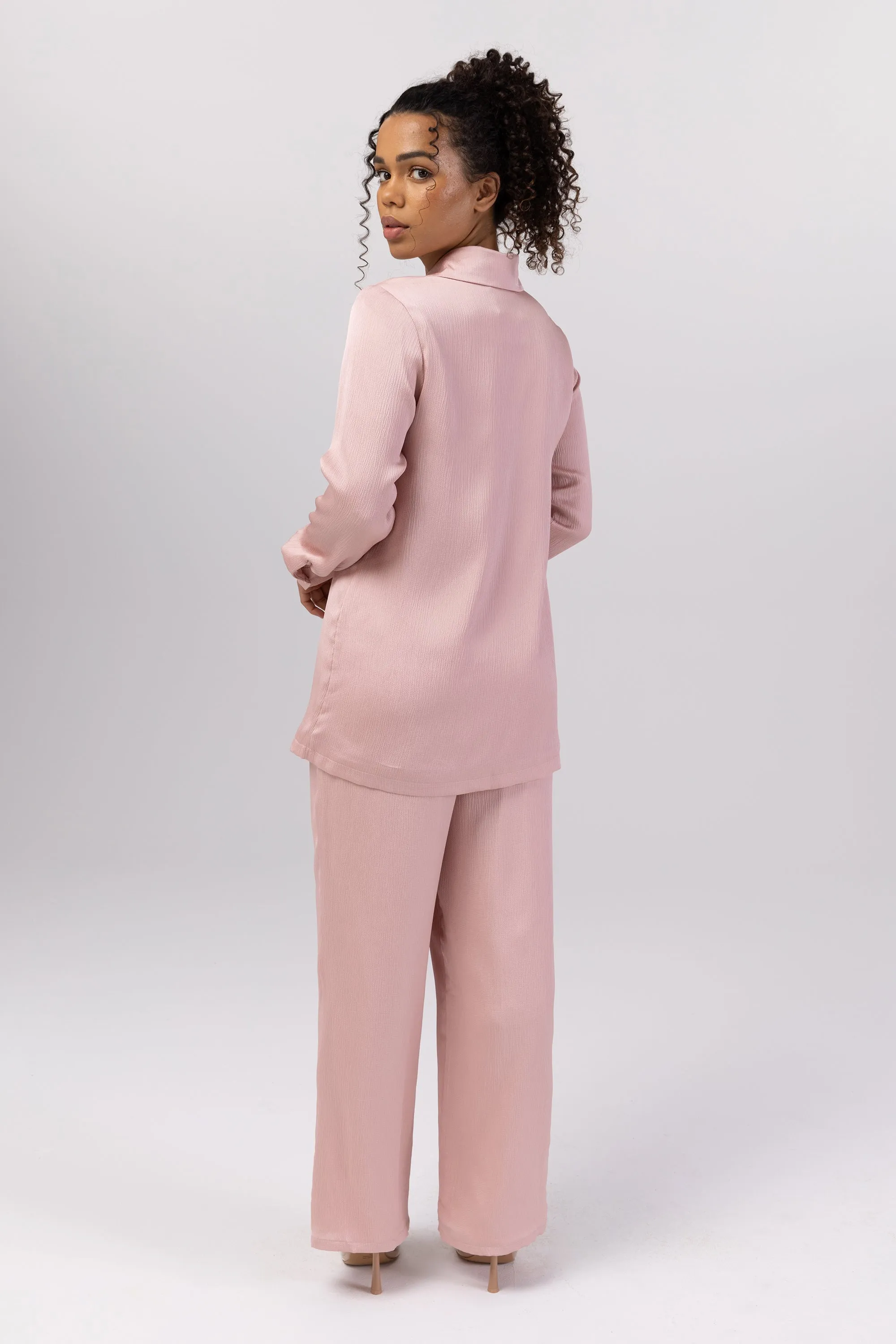 Katia Textured Wide Leg Pants - Dusty Pink