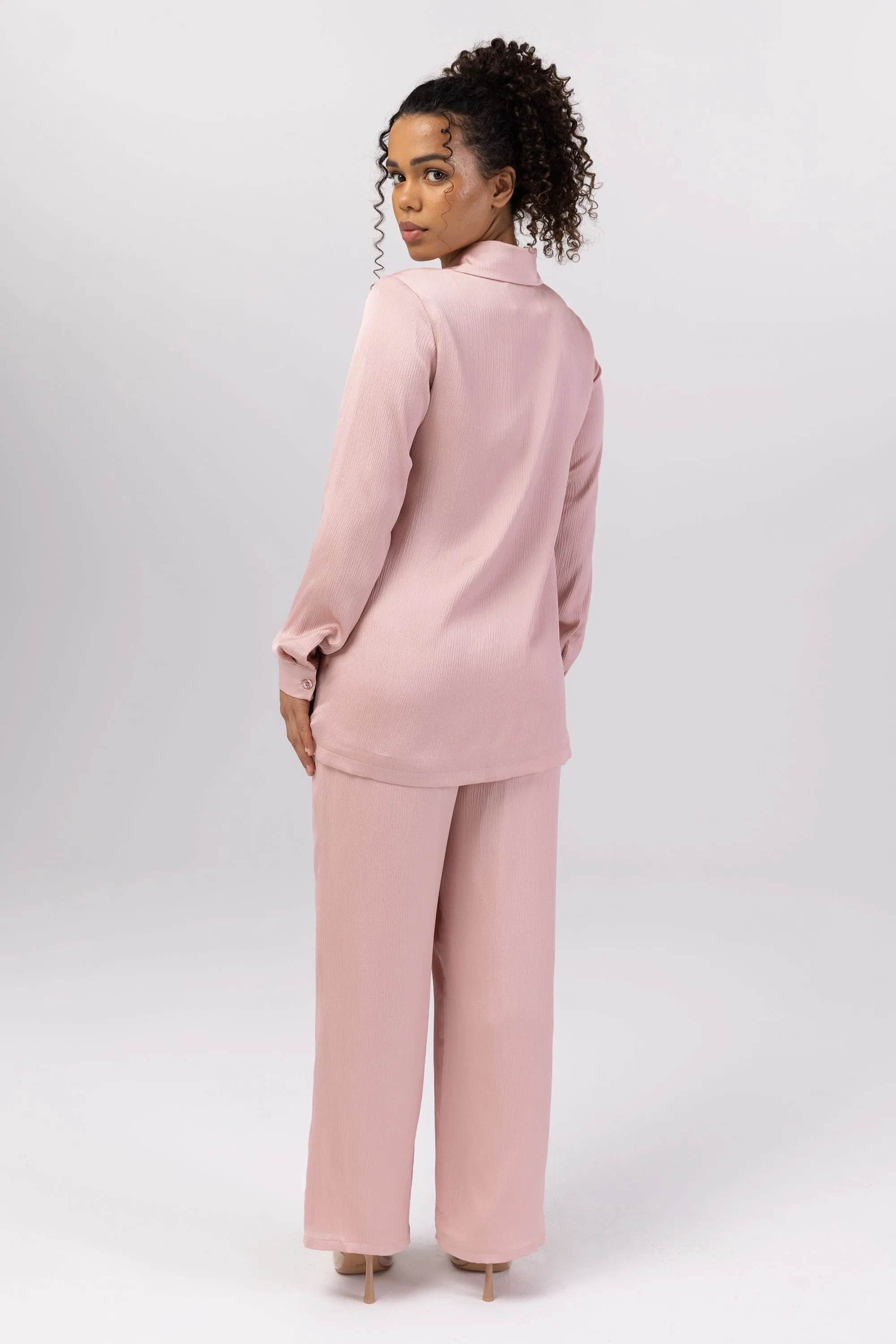 Katia Textured Wide Leg Pants - Dusty Pink