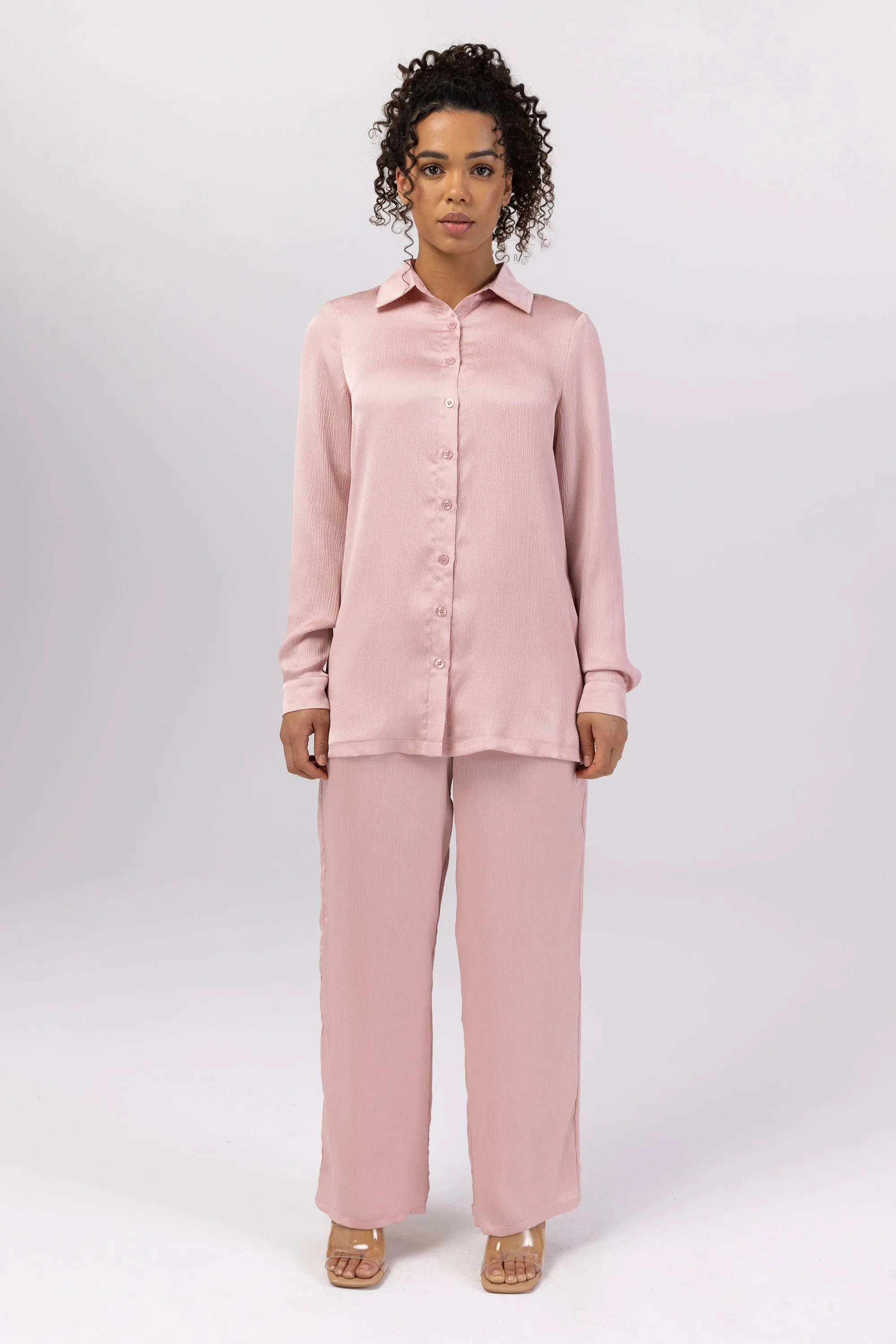 Katia Textured Wide Leg Pants - Dusty Pink