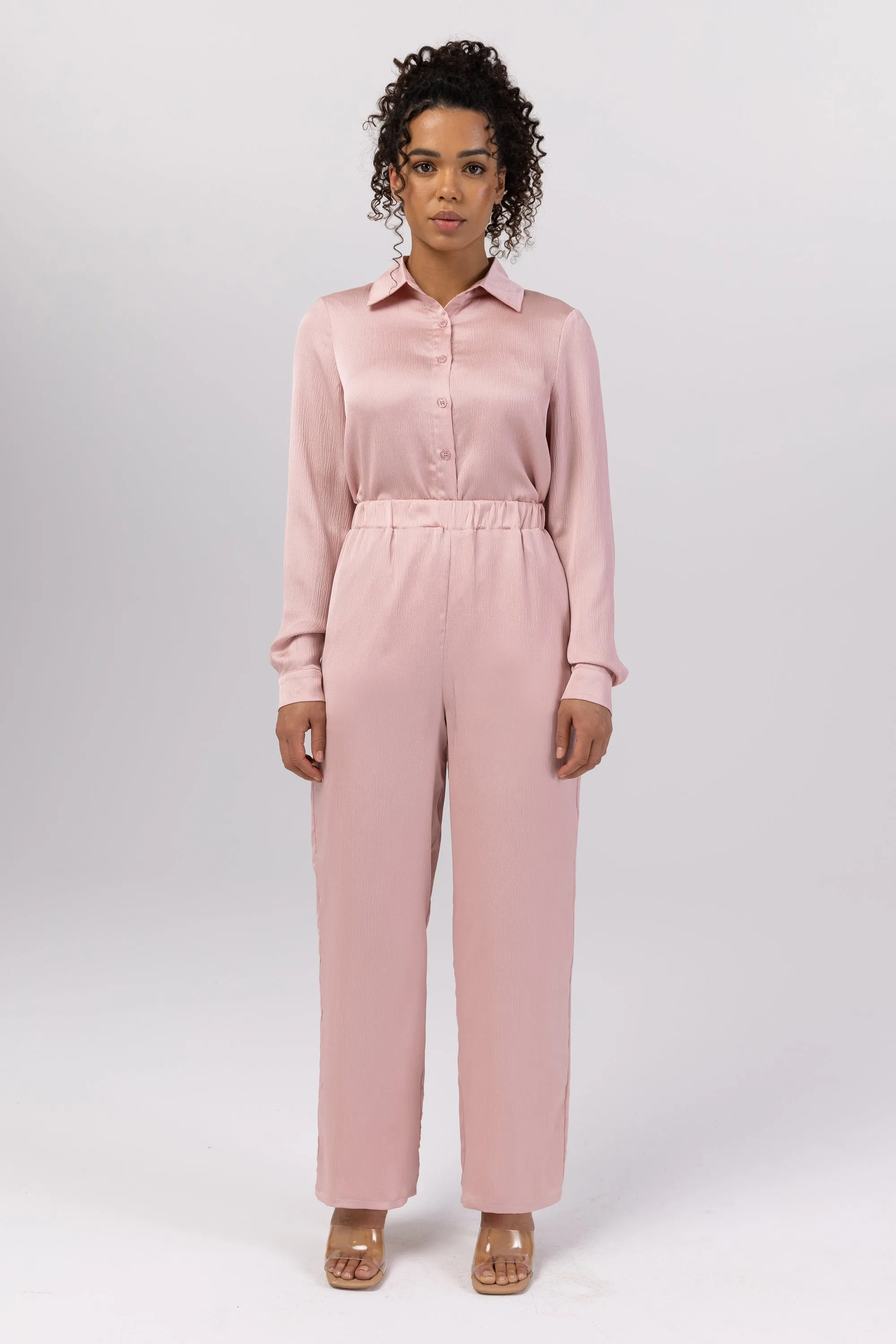 Katia Textured Wide Leg Pants - Dusty Pink