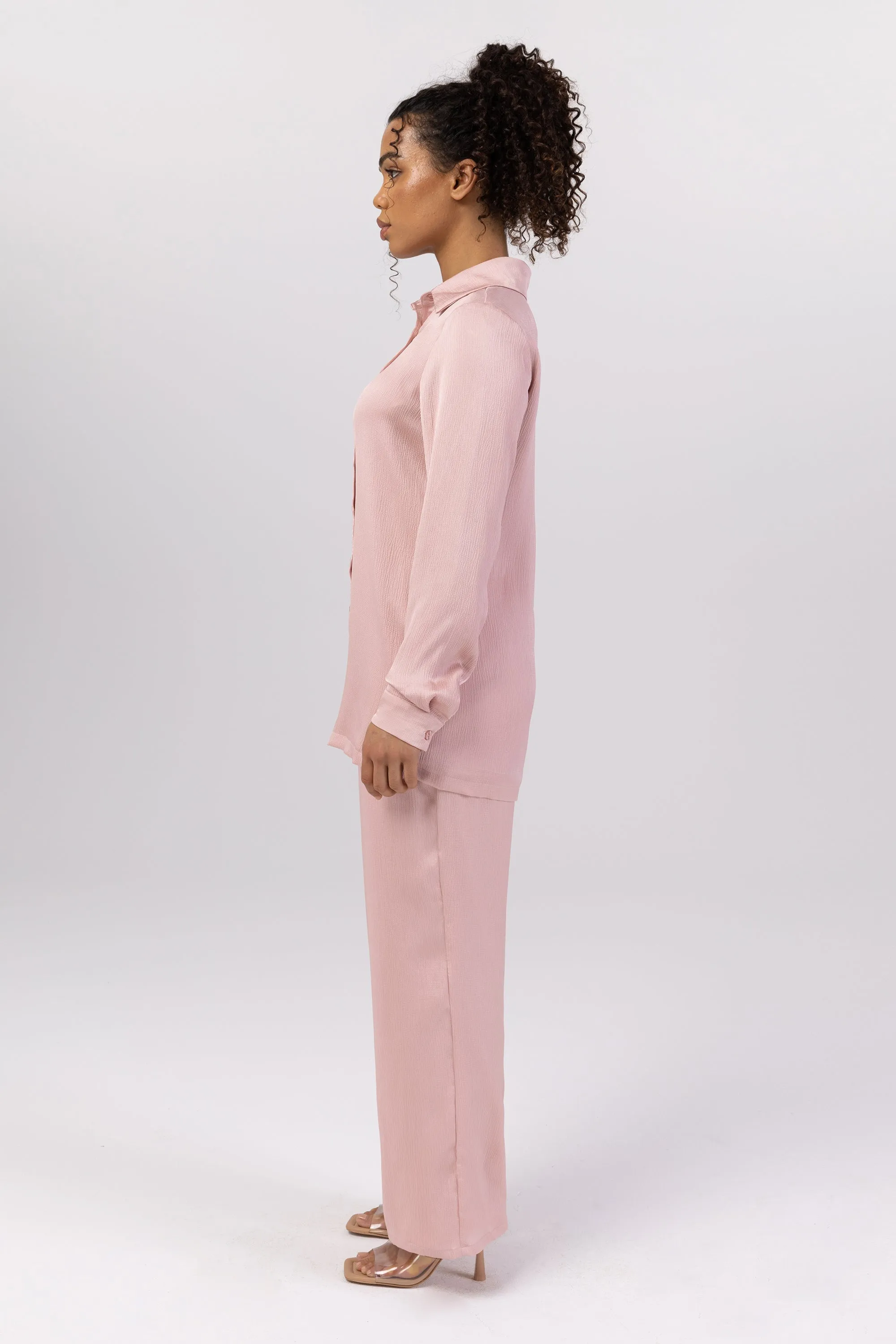 Katia Textured Wide Leg Pants - Dusty Pink
