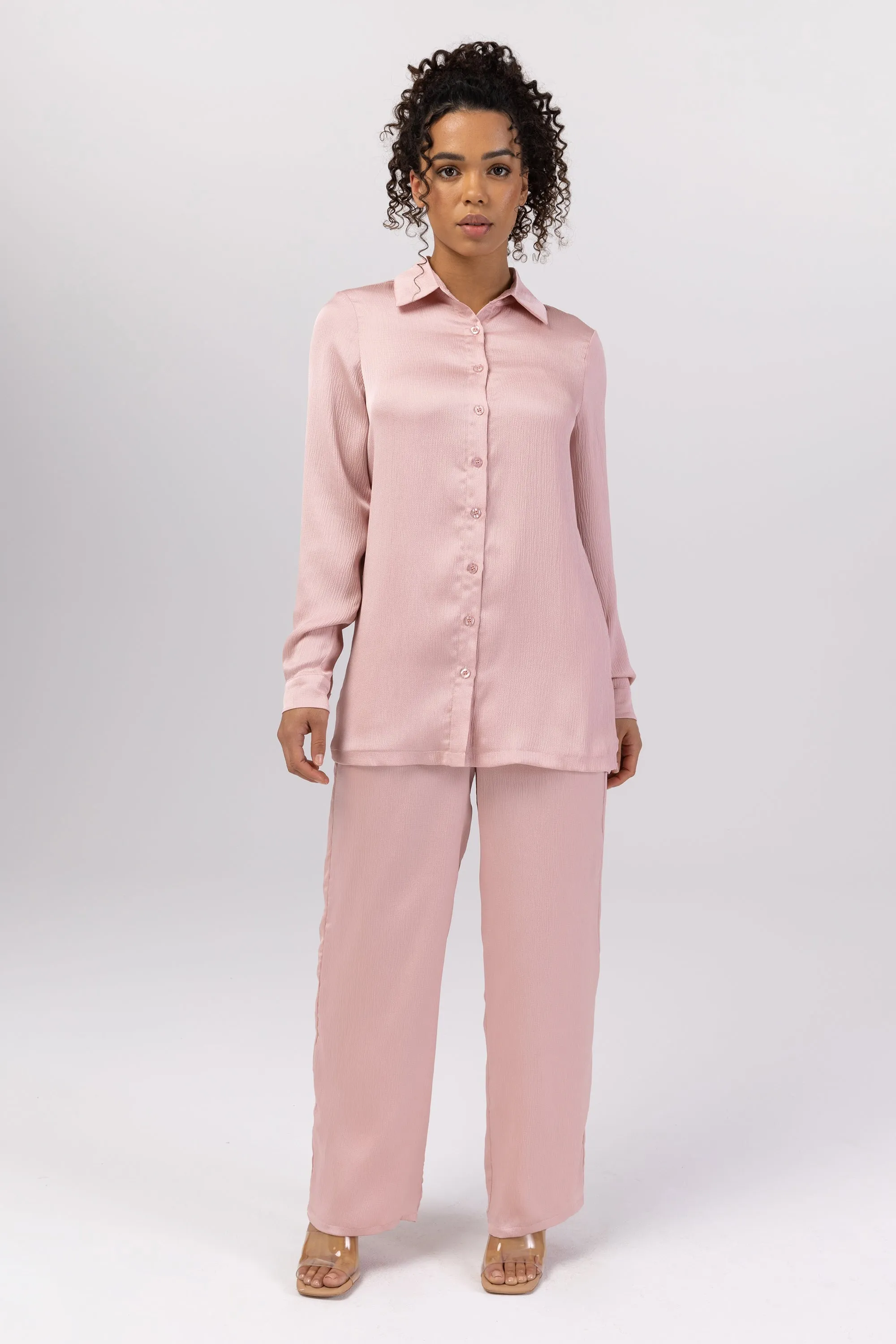 Katia Textured Wide Leg Pants - Dusty Pink