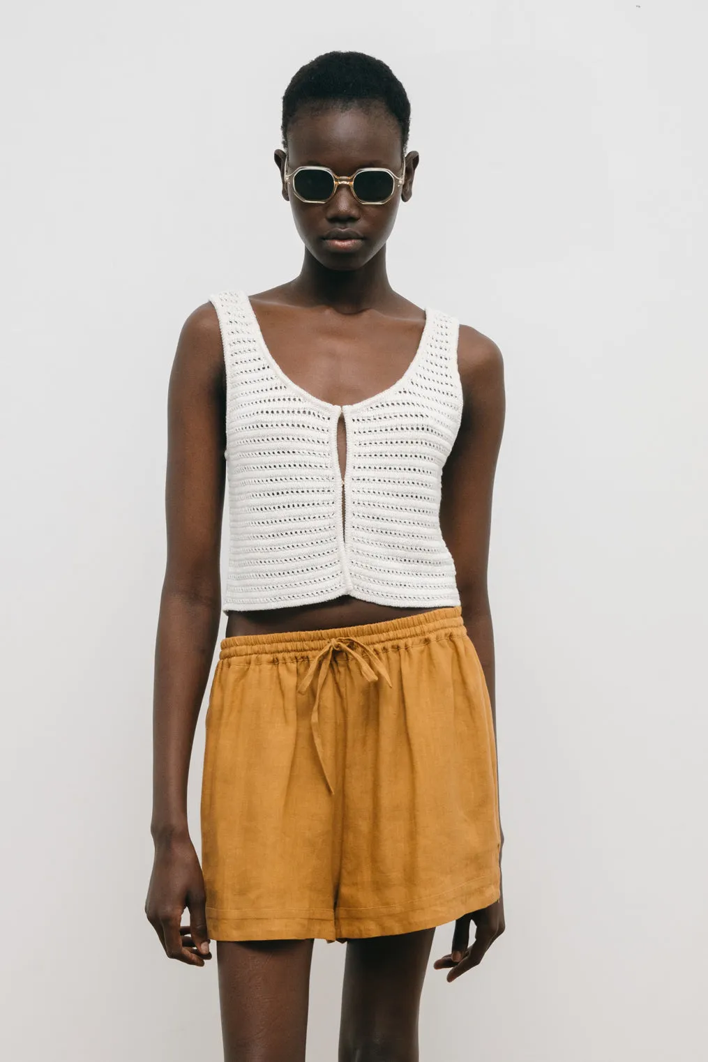 KIBDI linen crochet top