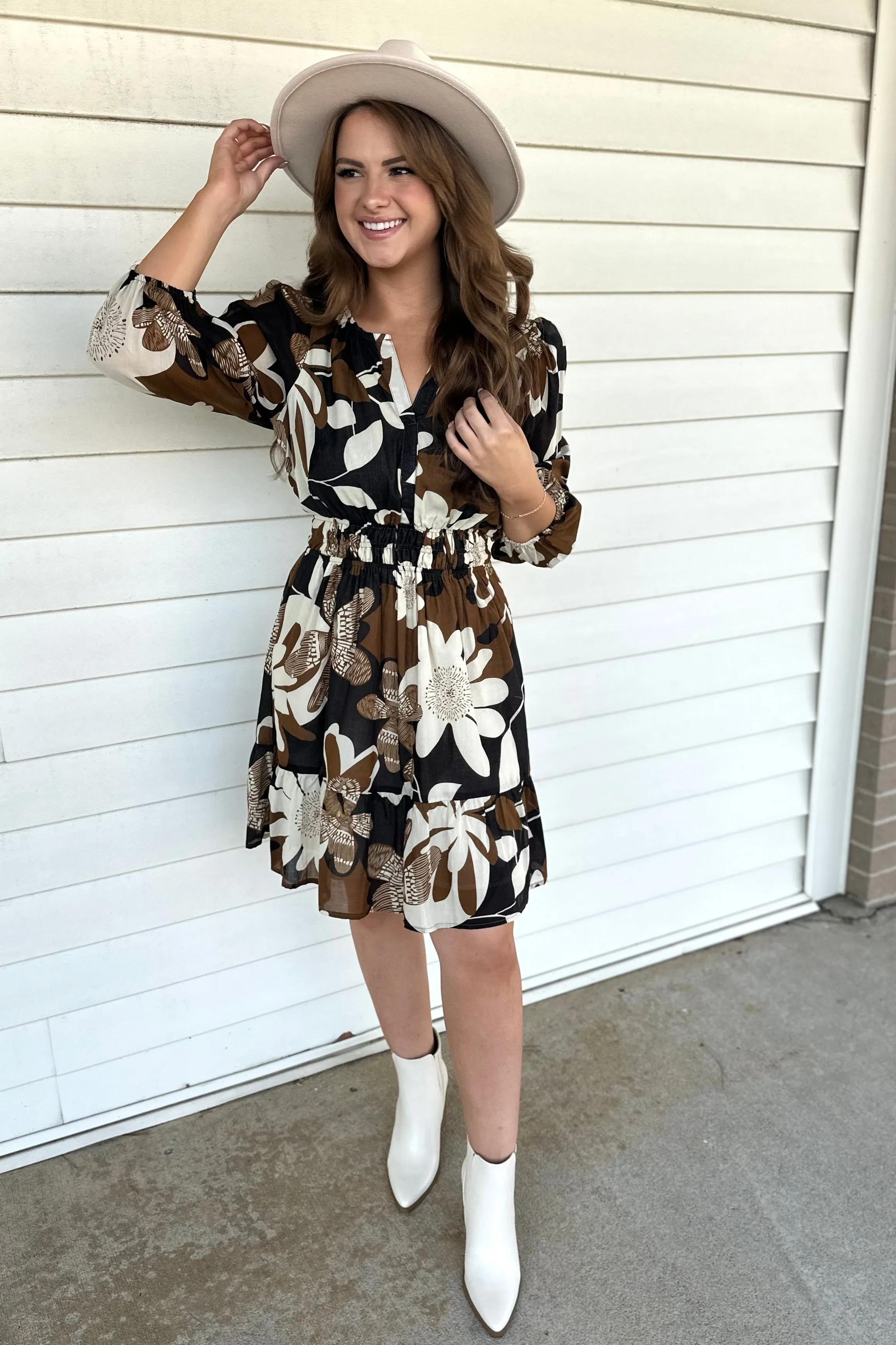 KILEY Brown Floral Dress