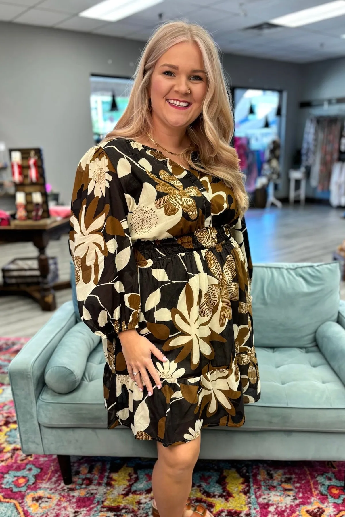KILEY Brown Floral Dress