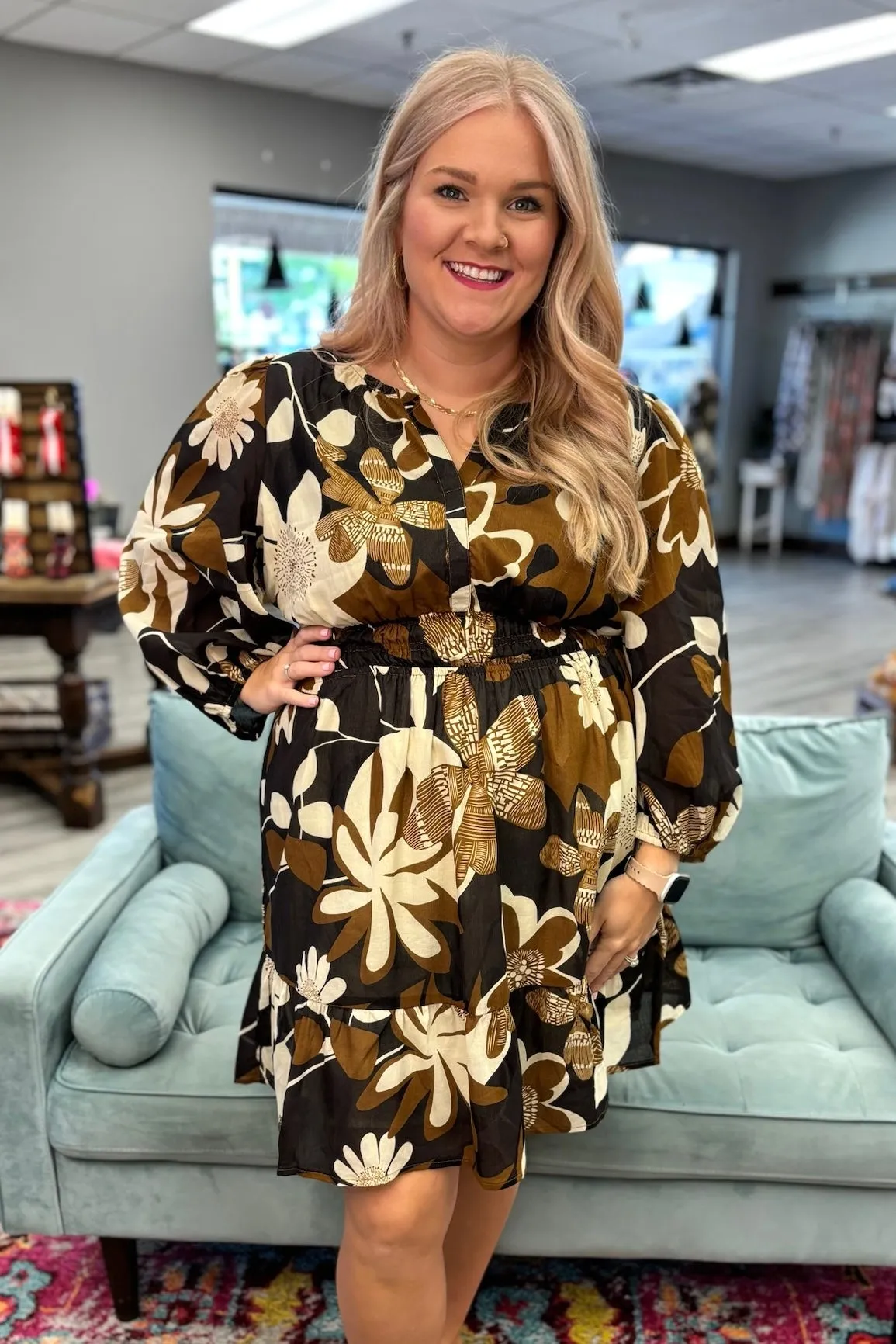 KILEY Brown Floral Dress