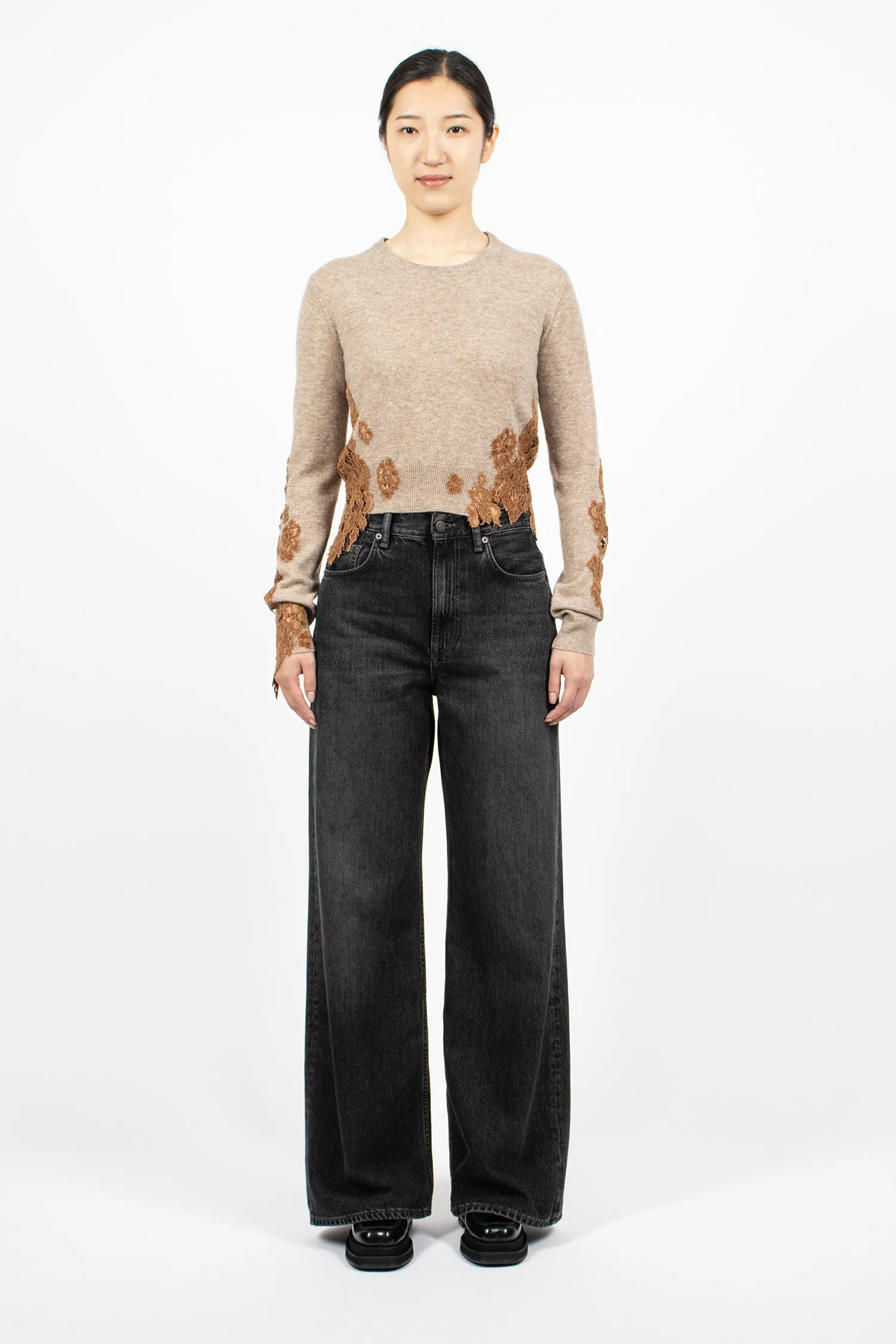 Lace Patch Knit Jumper Beige