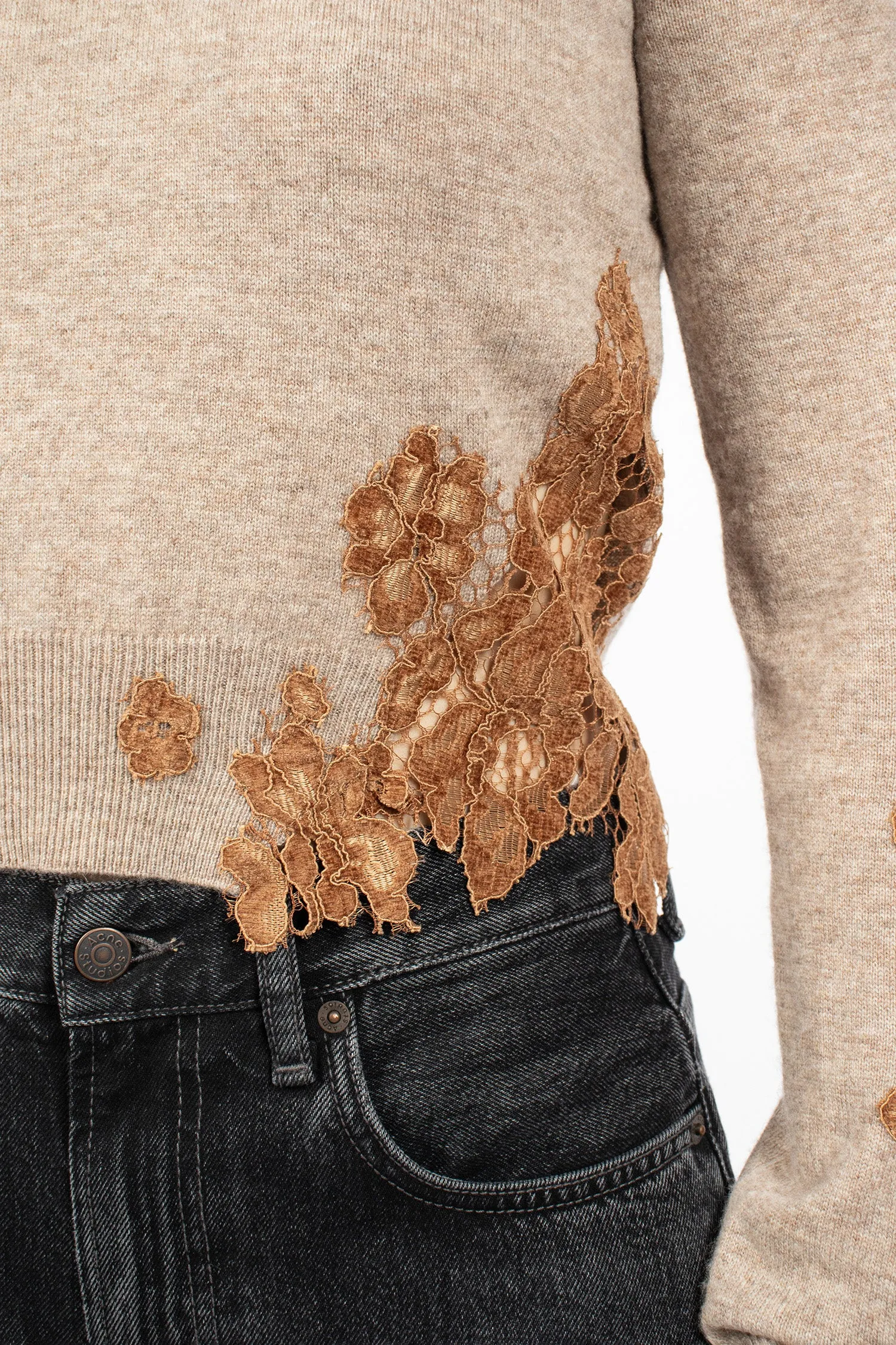 Lace Patch Knit Jumper Beige