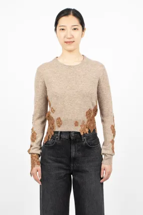 Lace Patch Knit Jumper Beige