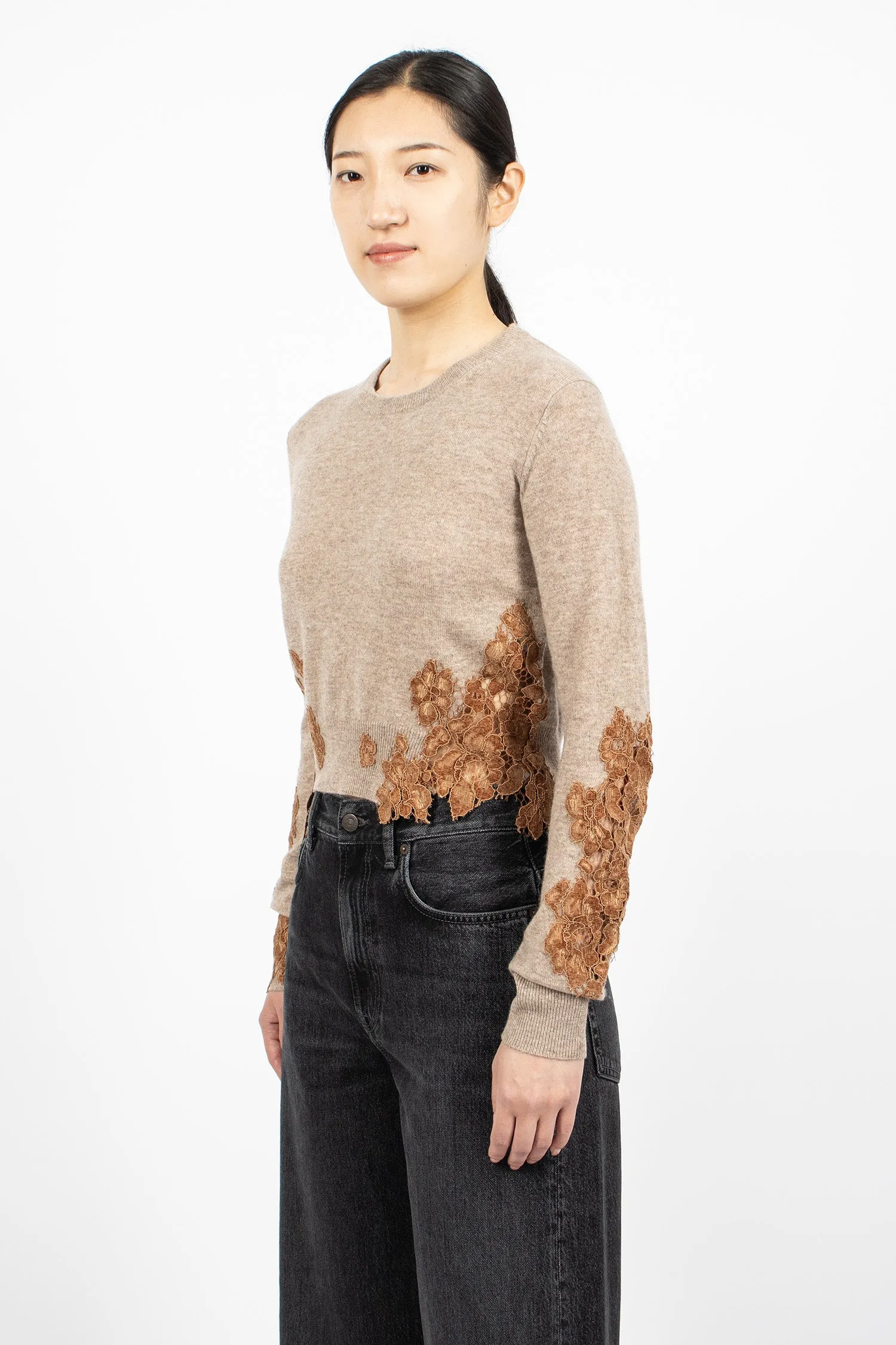 Lace Patch Knit Jumper Beige