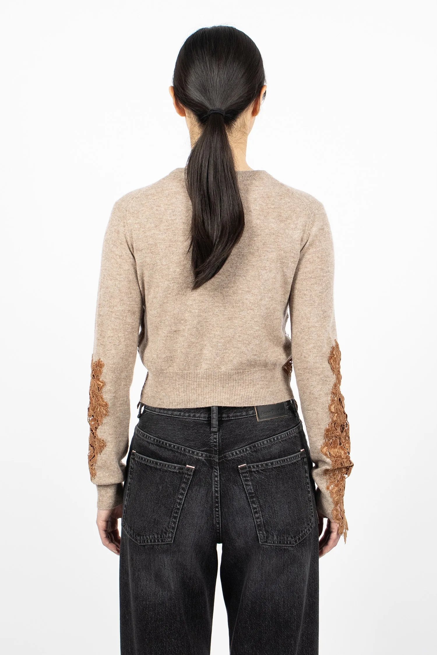 Lace Patch Knit Jumper Beige