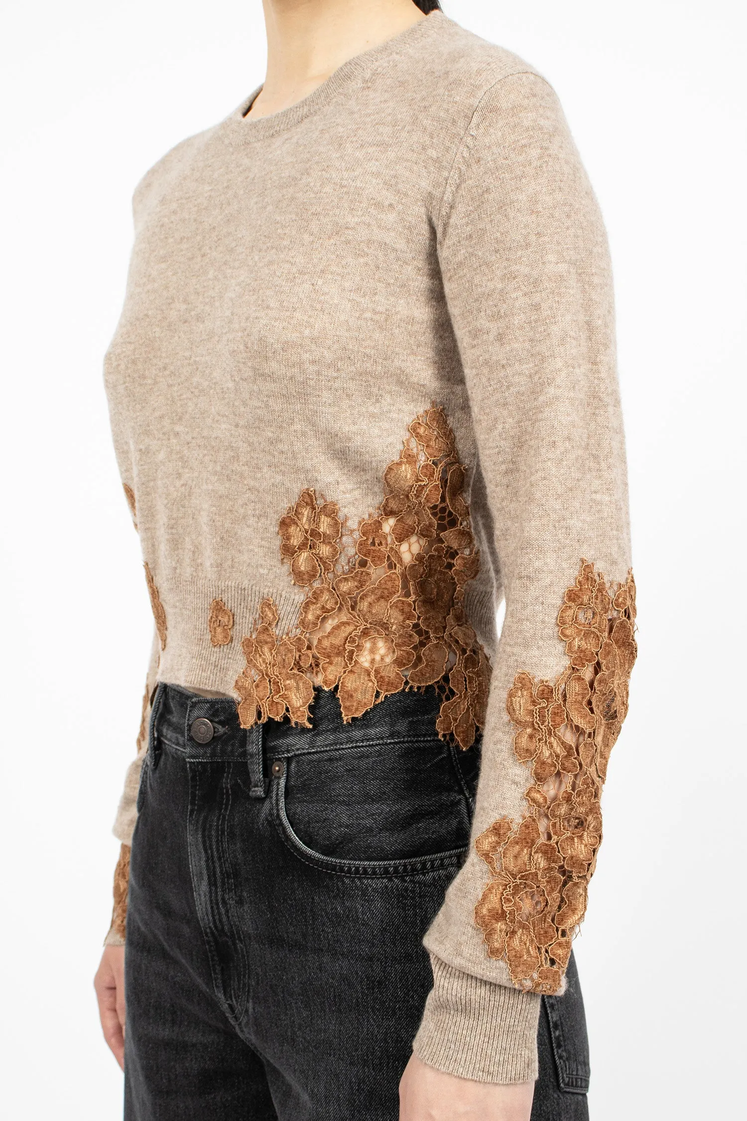 Lace Patch Knit Jumper Beige
