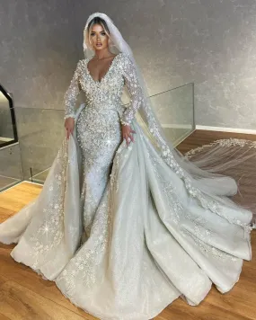 Marlowe V Neck and Long Sleeves Wedding Dress