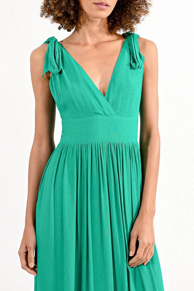 Molly Bracken Long Dress with Knotted Straps in Green
