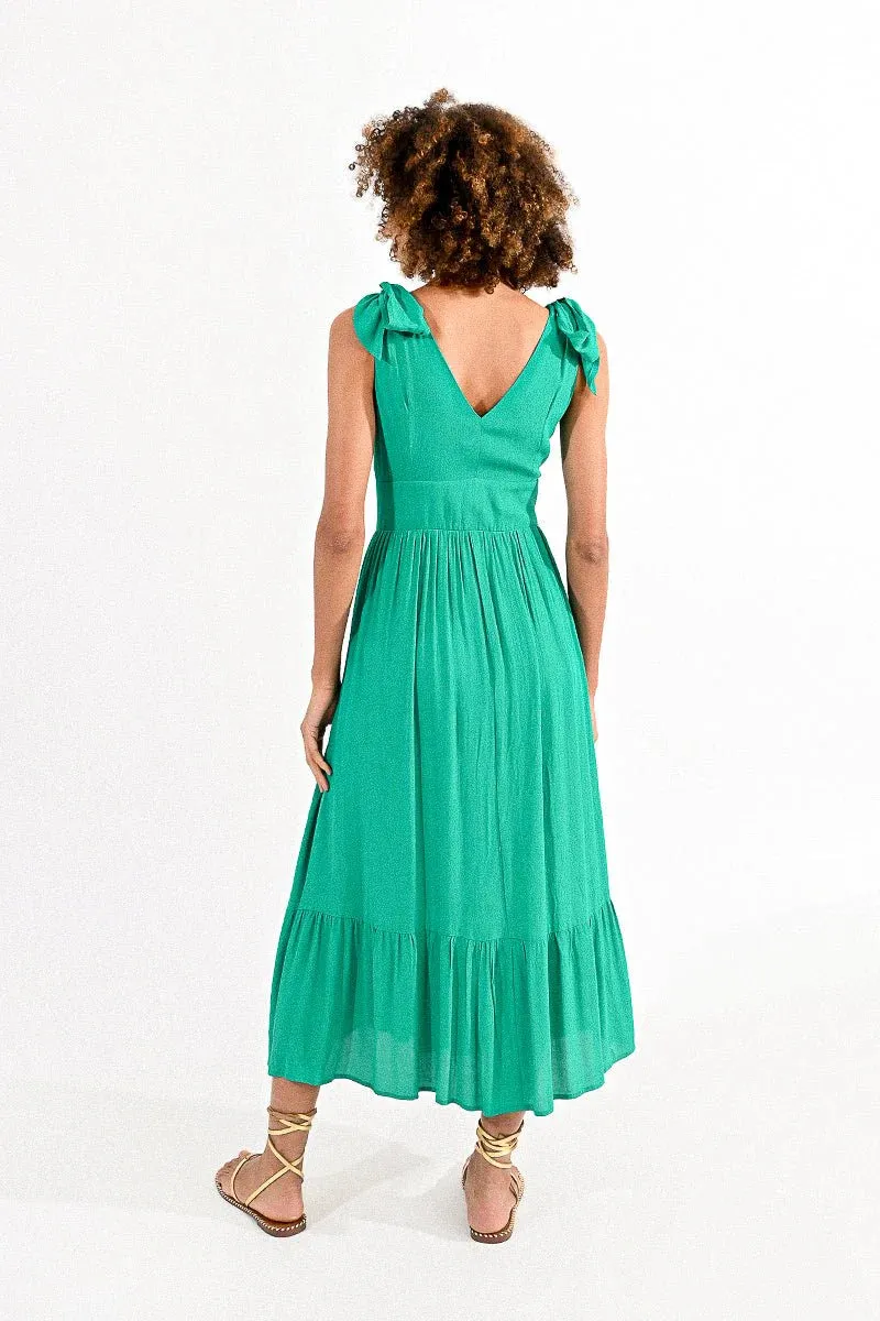 Molly Bracken Long Dress with Knotted Straps in Green