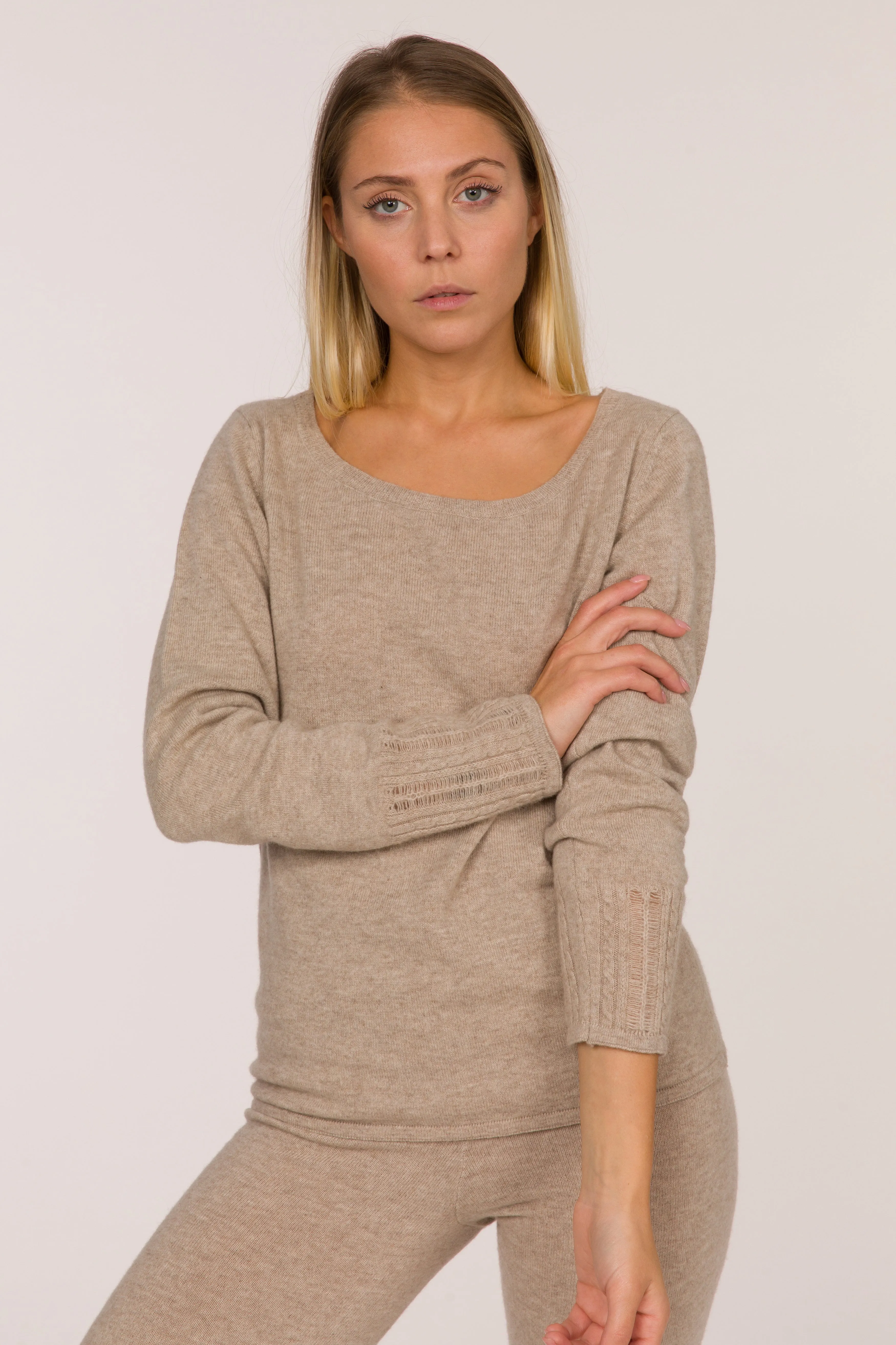 Nanda Eco-Cashmere Boat Neck Jumper - Light Beige