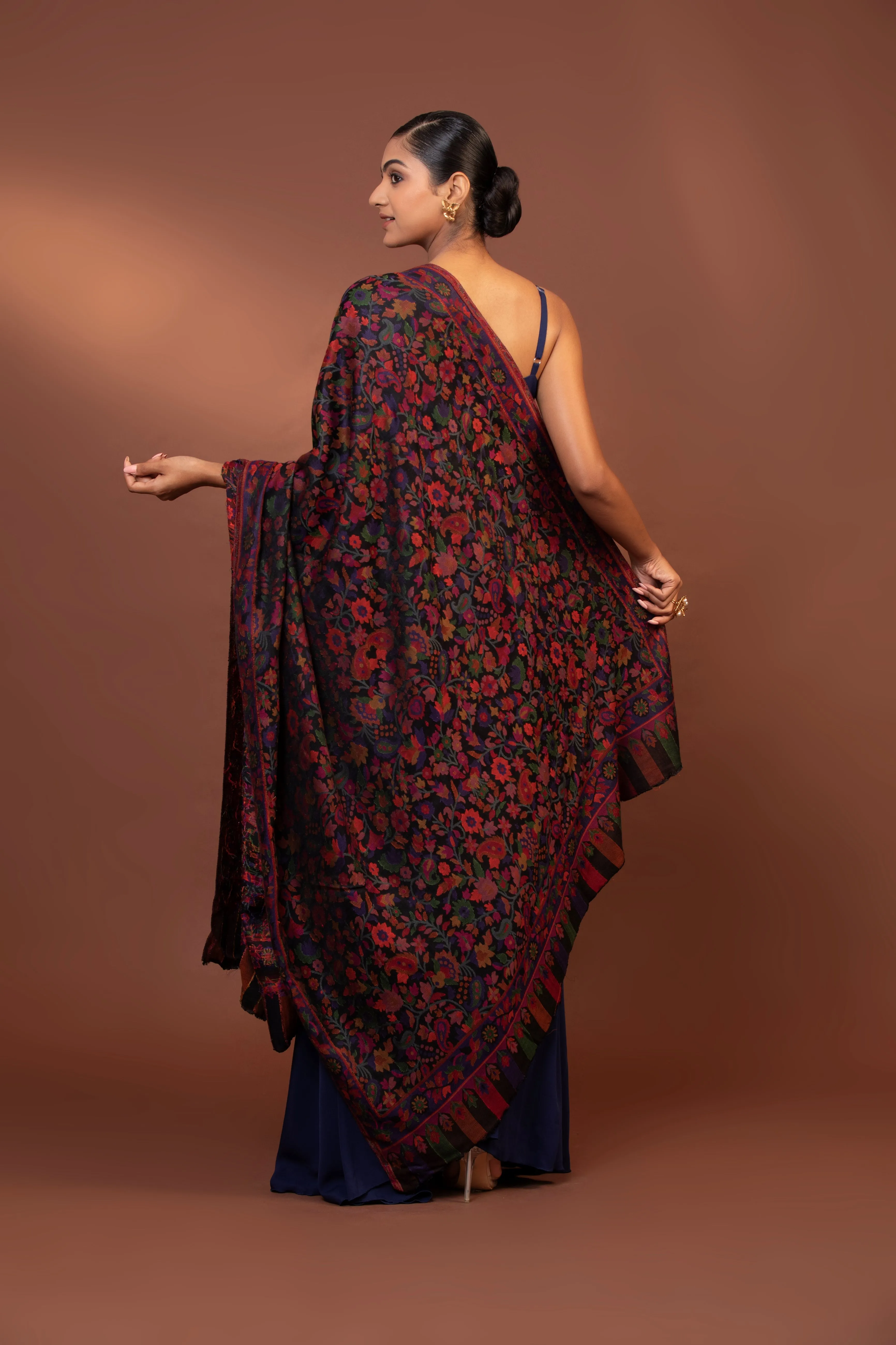 Navy Blue Kani Weave Viscose Shawl - Elegant & Lightweight Wrap