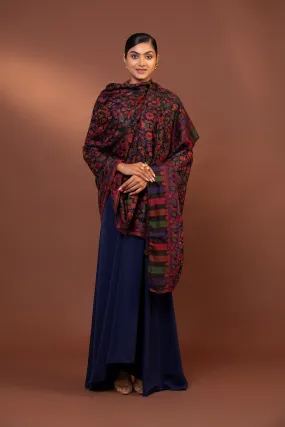 Navy Blue Kani Weave Viscose Shawl - Elegant & Lightweight Wrap