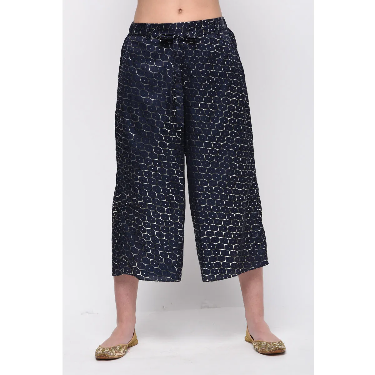 Navy Blue Plazzo Pant With Front Tie Up
