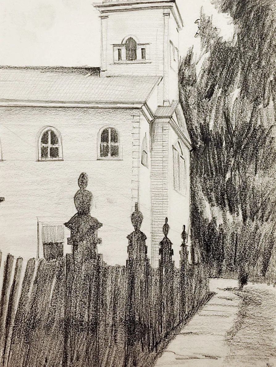 Old Country Church Drawing