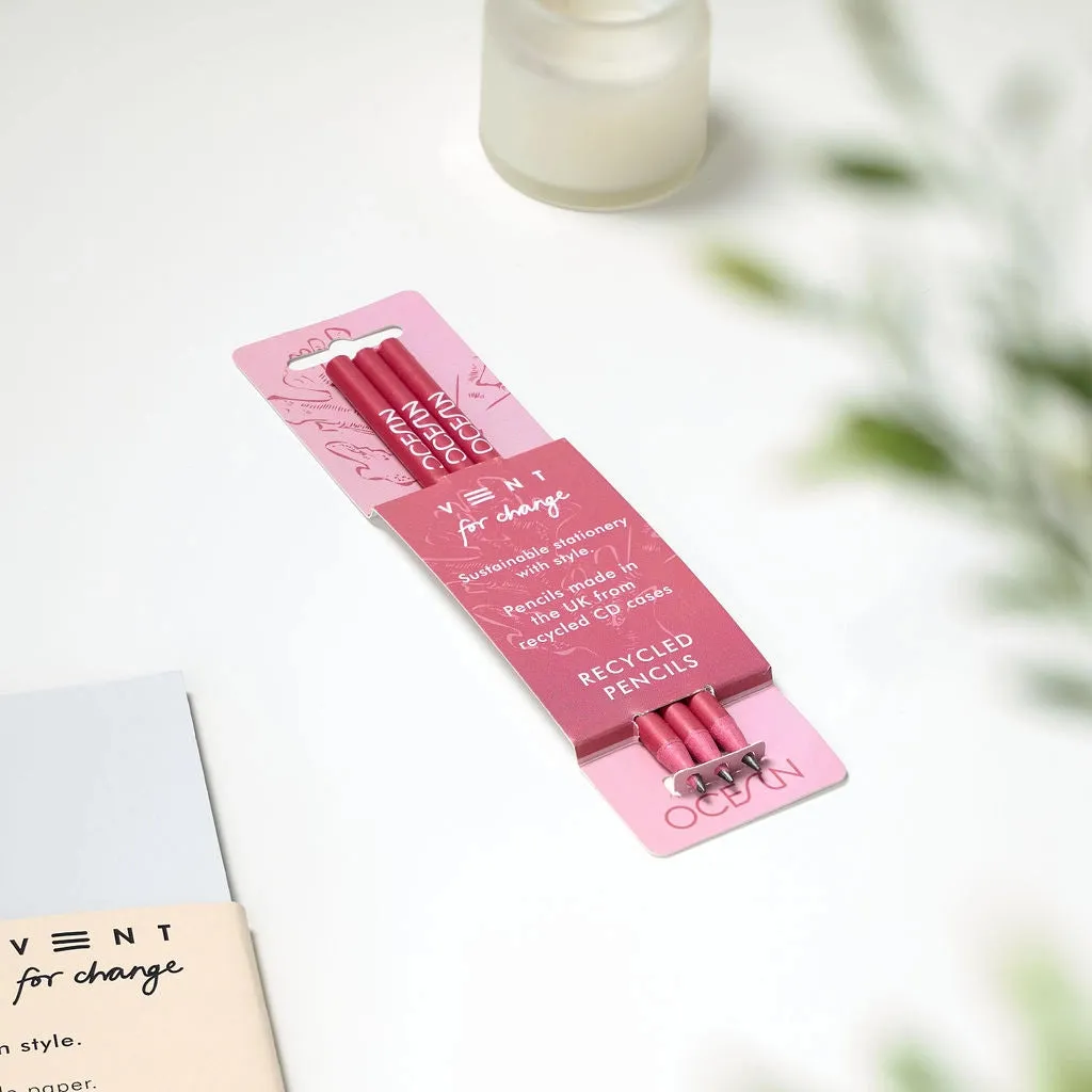 Pack of 3 Recycled Pencils - Ocean Coral Pink