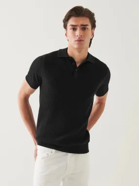 Patrick Assaraf Merino Wool-Silk Blend Textured Polo in Black