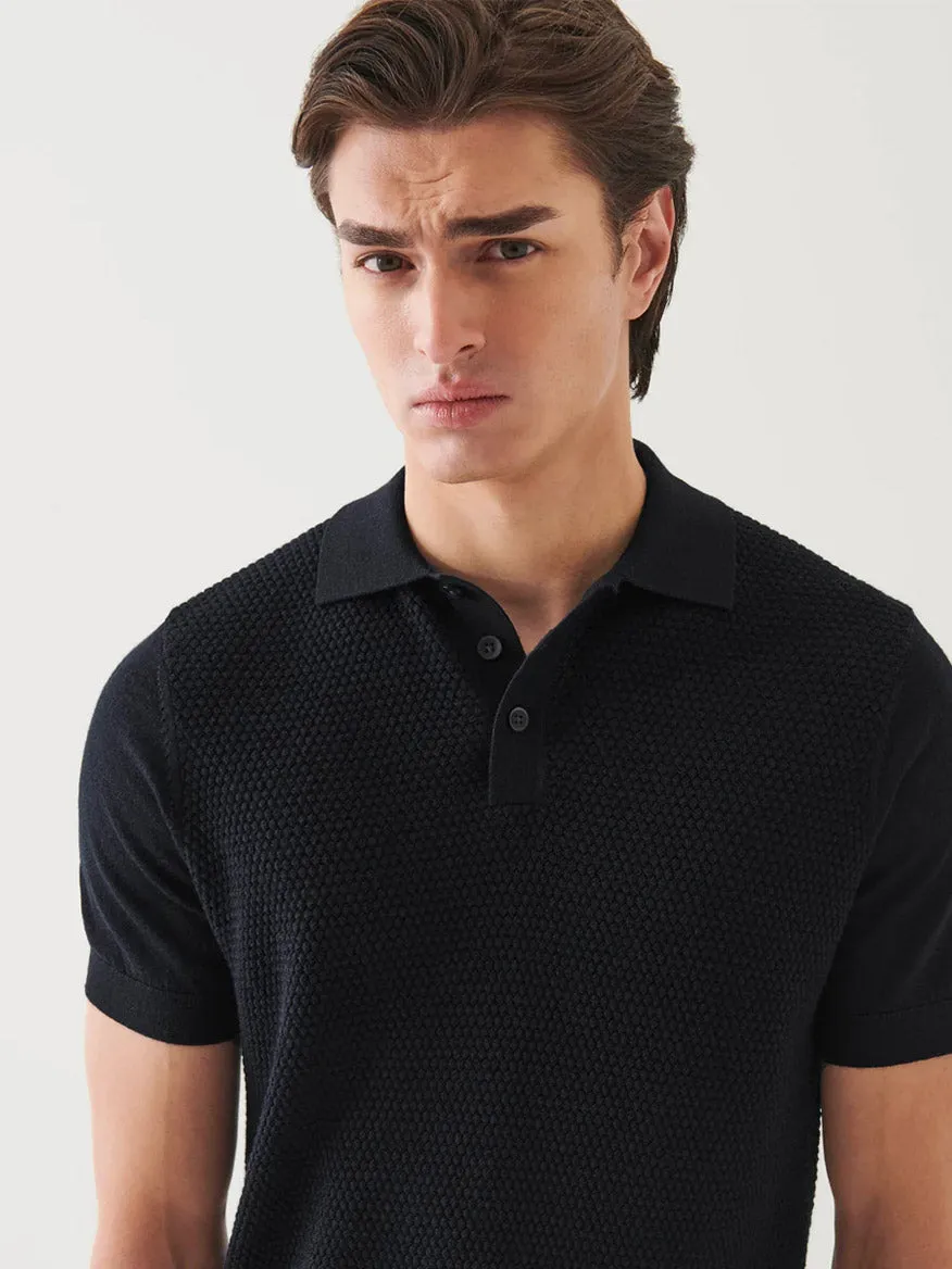 Patrick Assaraf Merino Wool-Silk Blend Textured Polo in Black