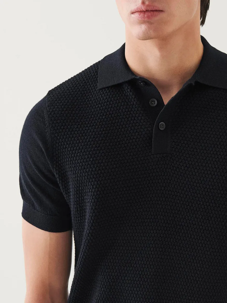 Patrick Assaraf Merino Wool-Silk Blend Textured Polo in Black