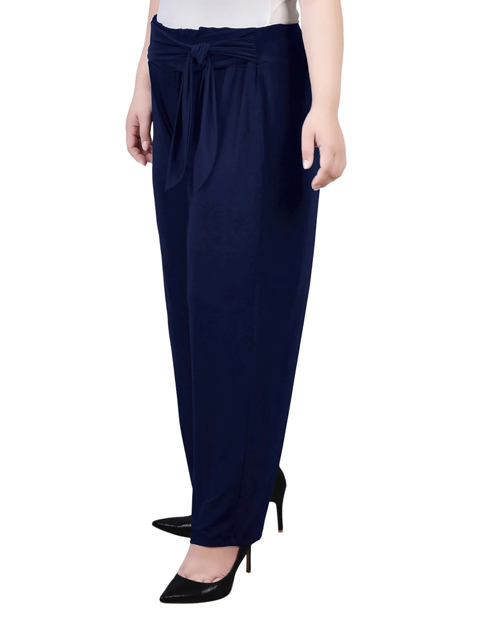 Plus Size Cropped Pull On Pants With Sash