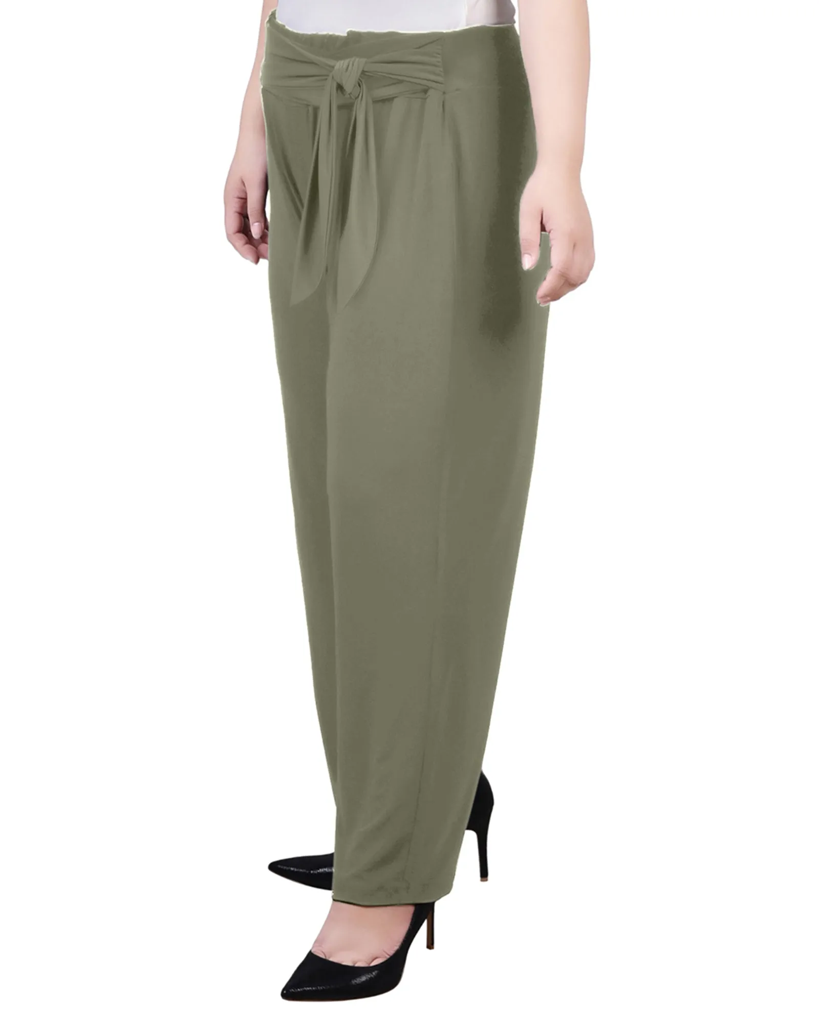 Plus Size Cropped Pull On Pants With Sash