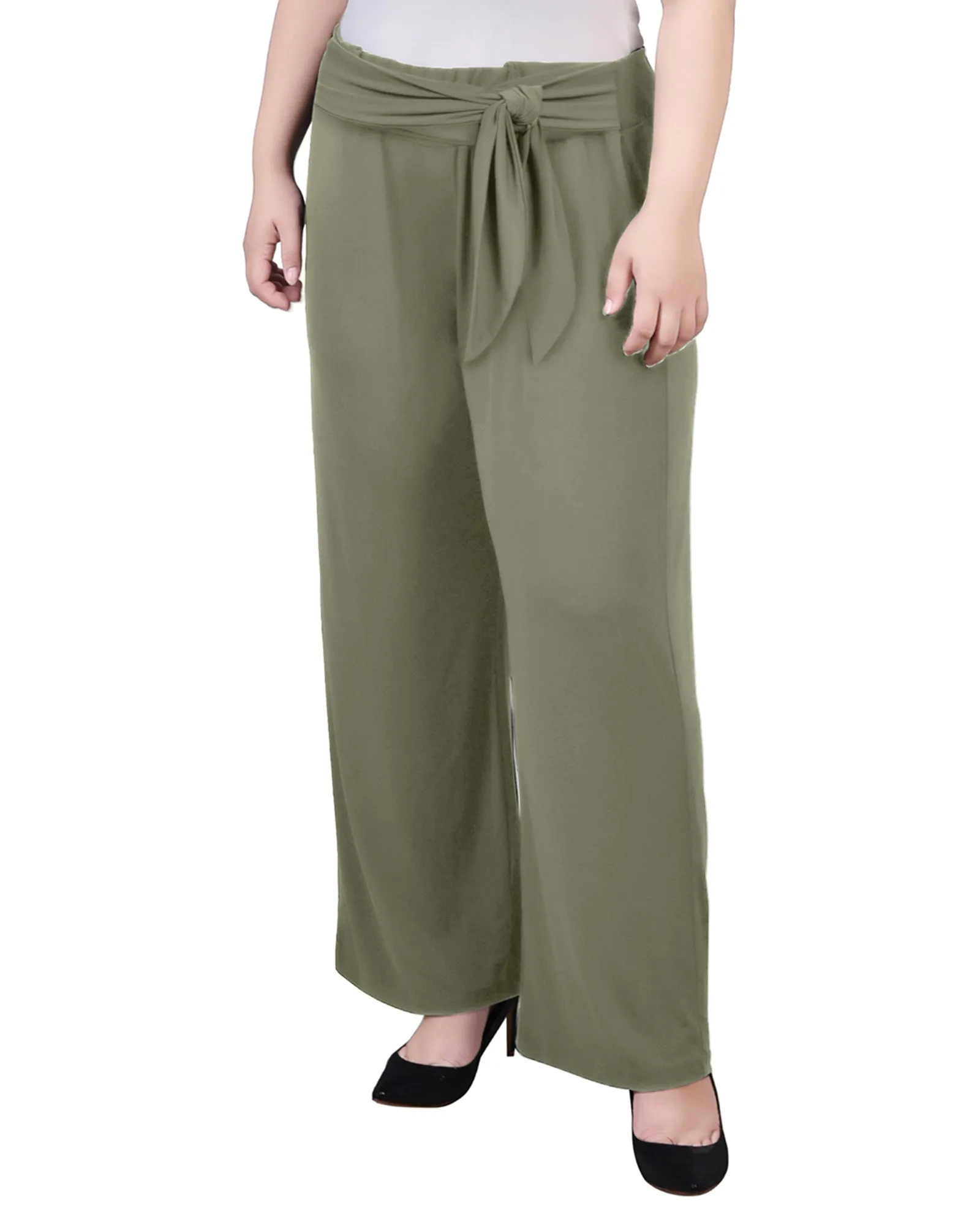Plus Size Cropped Pull On Pants With Sash